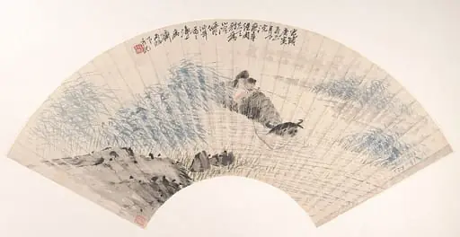 清  任頤  童子水牛  扇面|Herdboy and Buffalo