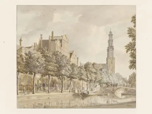 View in Amsterdam with Canal Houses and the Westerkerk on the Prinsengracht