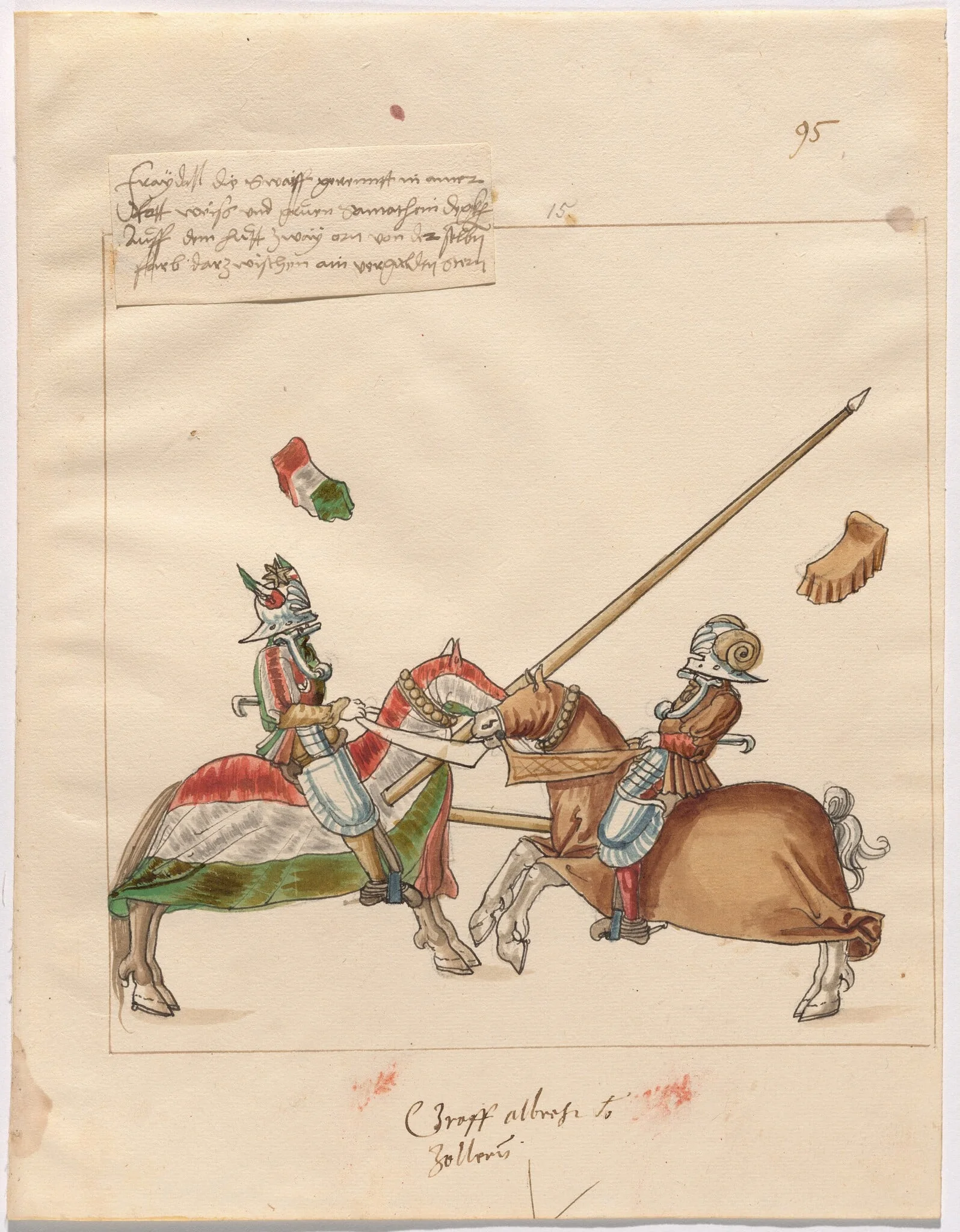 Mock Joust of War with Flying Shields and Without Bevors, by German 16th Century, ink, 1514