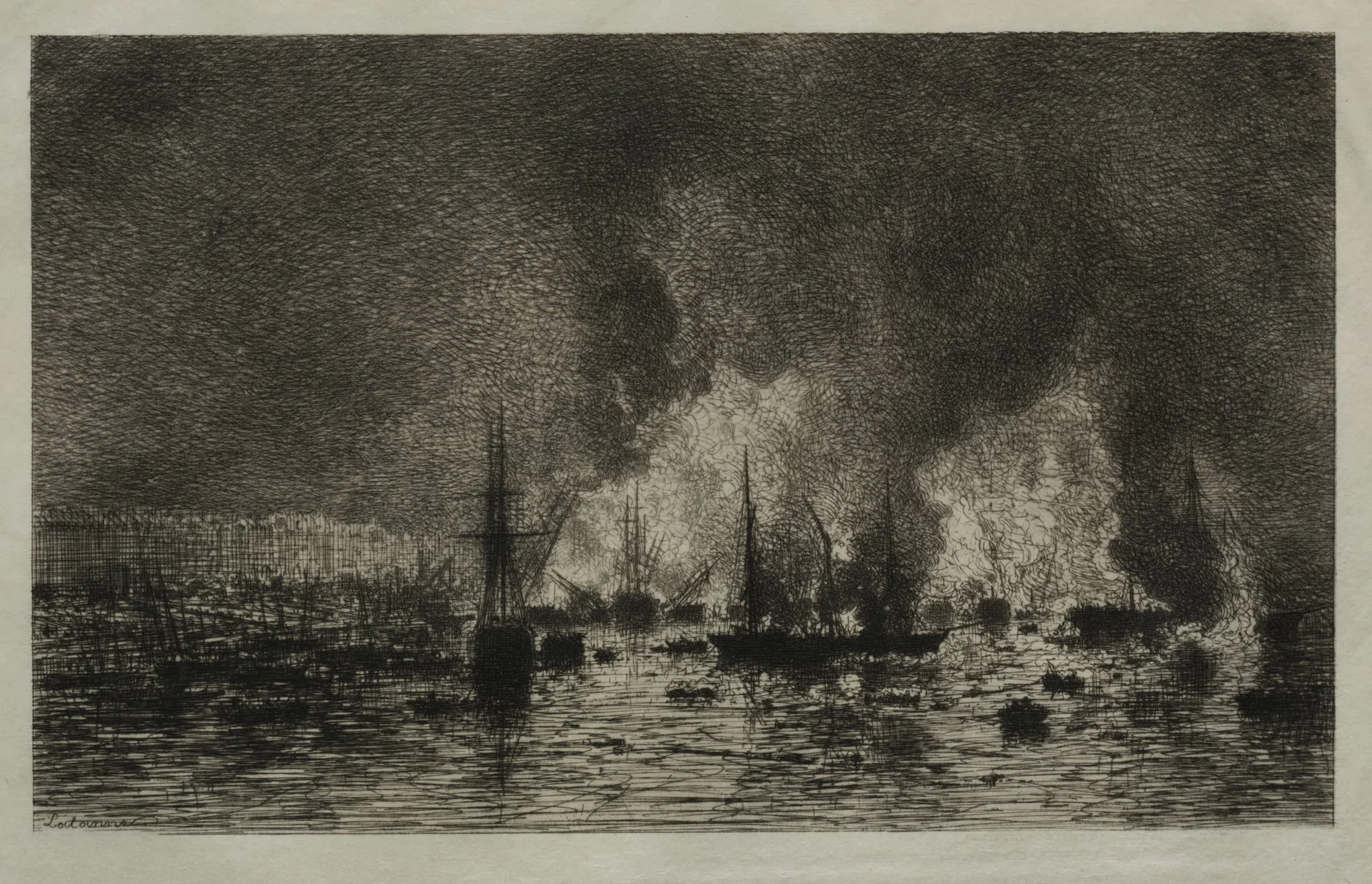Fire in the Port of Bordeaux, by Maxime Lalanne, 1869