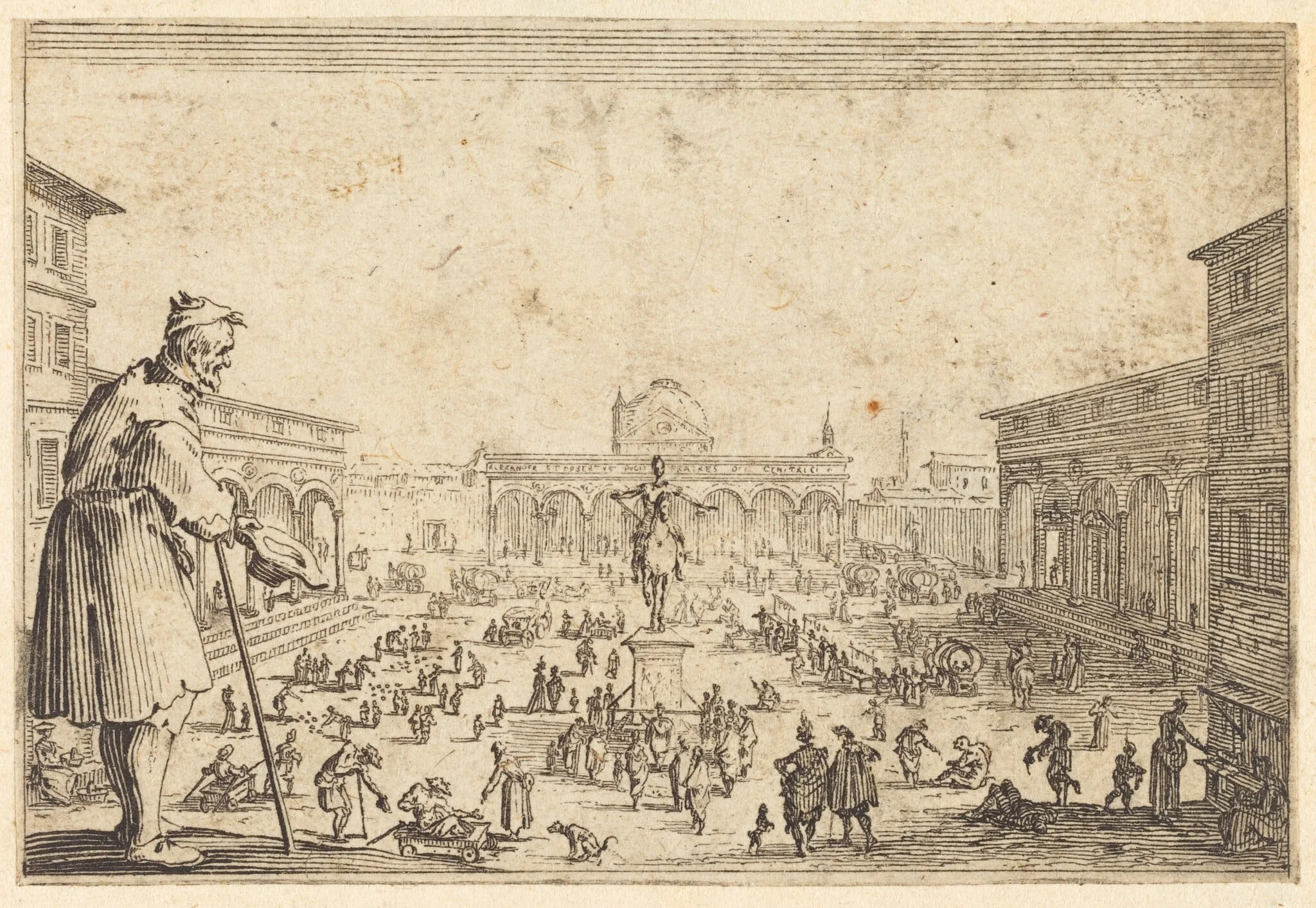 Piazza SS. Annunziata, Florence, by Jacques Callot, ink, 1622