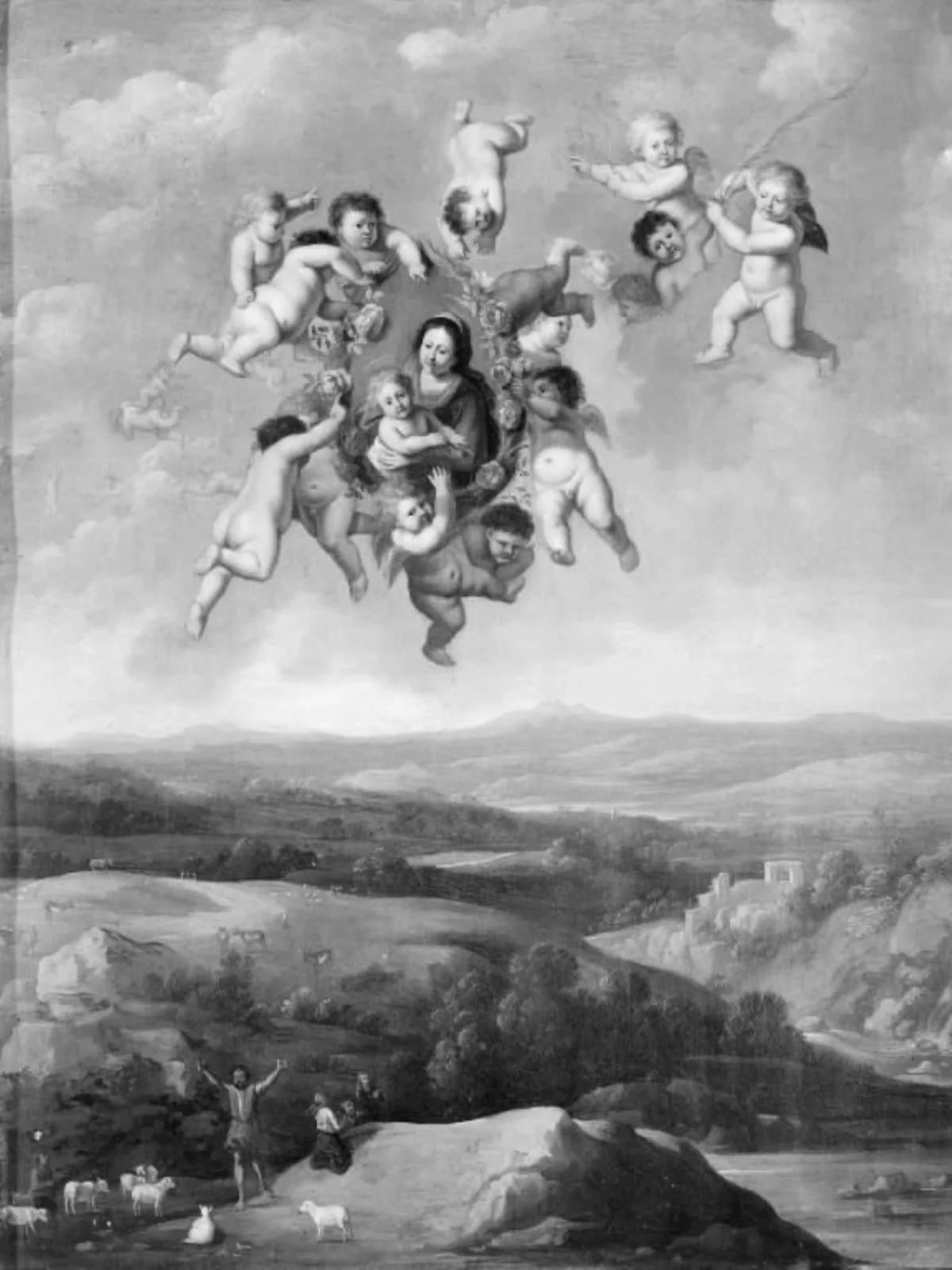 Floating Angels with Image of the Virgin, by Unknown, 1633