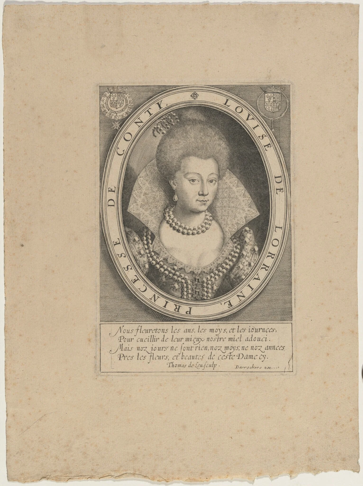 Louise Marguerite de Lorraine, Second Wife ofFrancois, Prince of Conti, by Thomas de Leu, ink, 1590