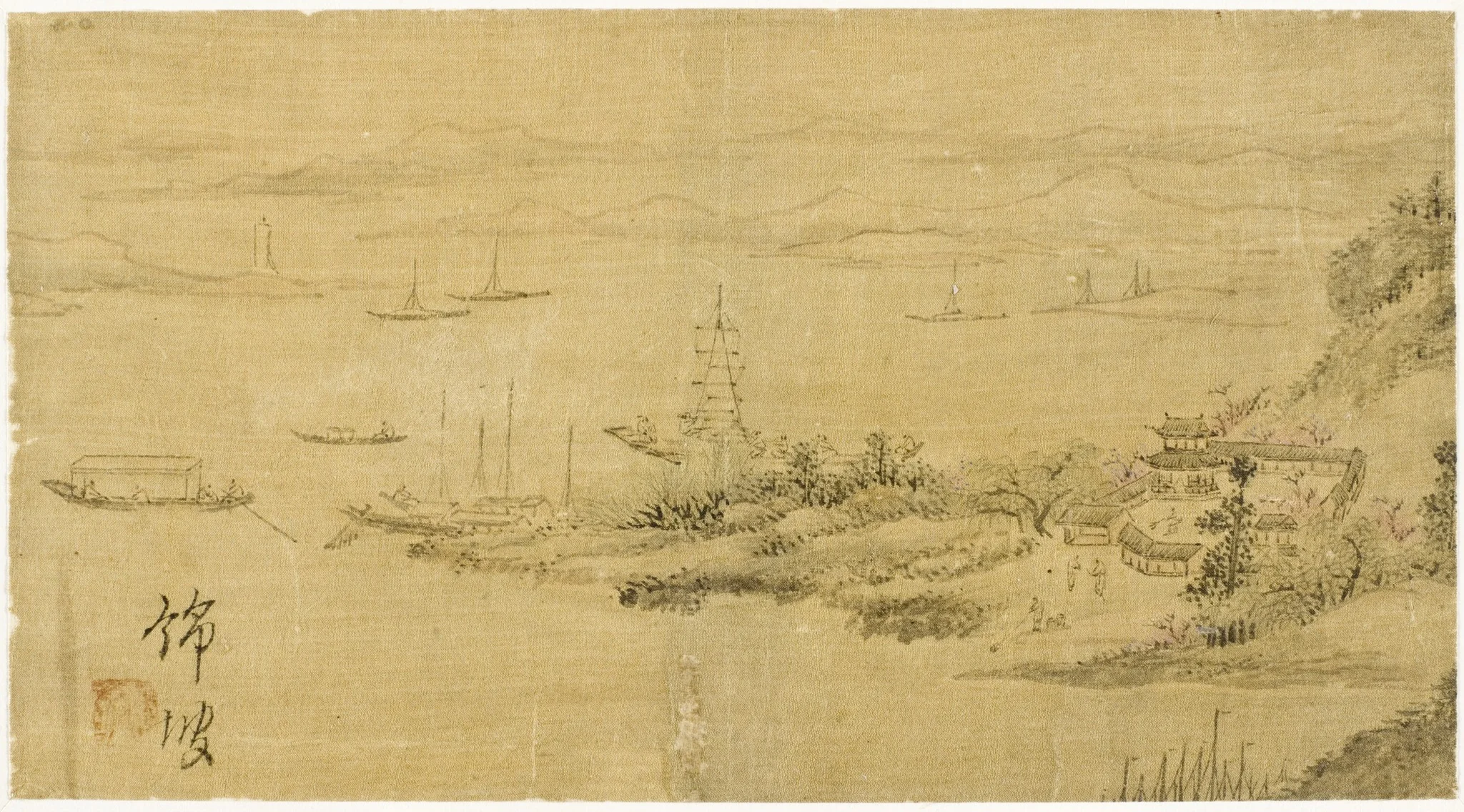 River Village at Dusk, by Unknown, unspecified, 1750