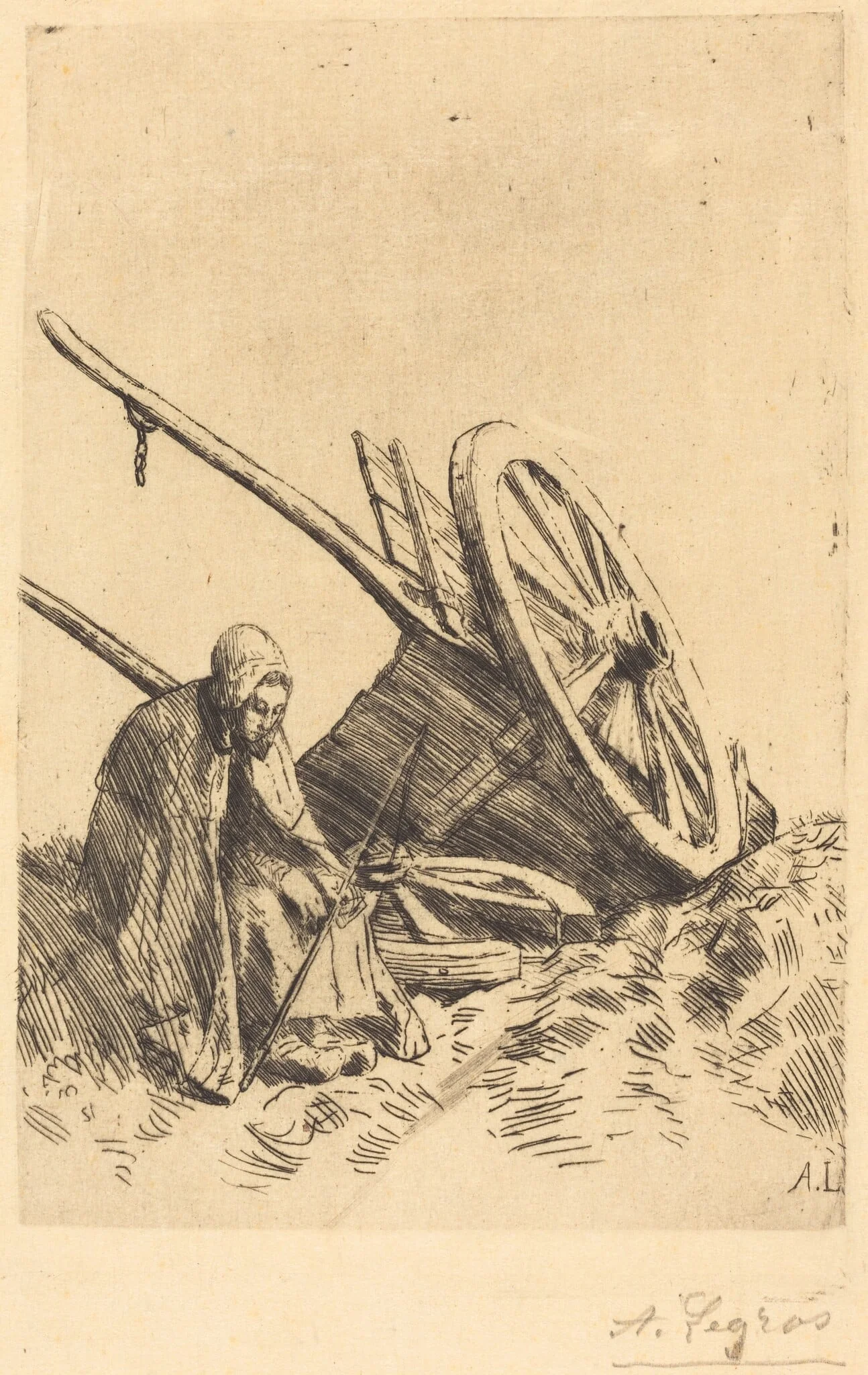 Broken Cart (La charette brisee), by Alphonse Legros, ink, 1874