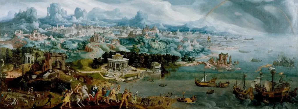 Panorama with the Abduction of Helen Amidst the Wonders of the Ancient World