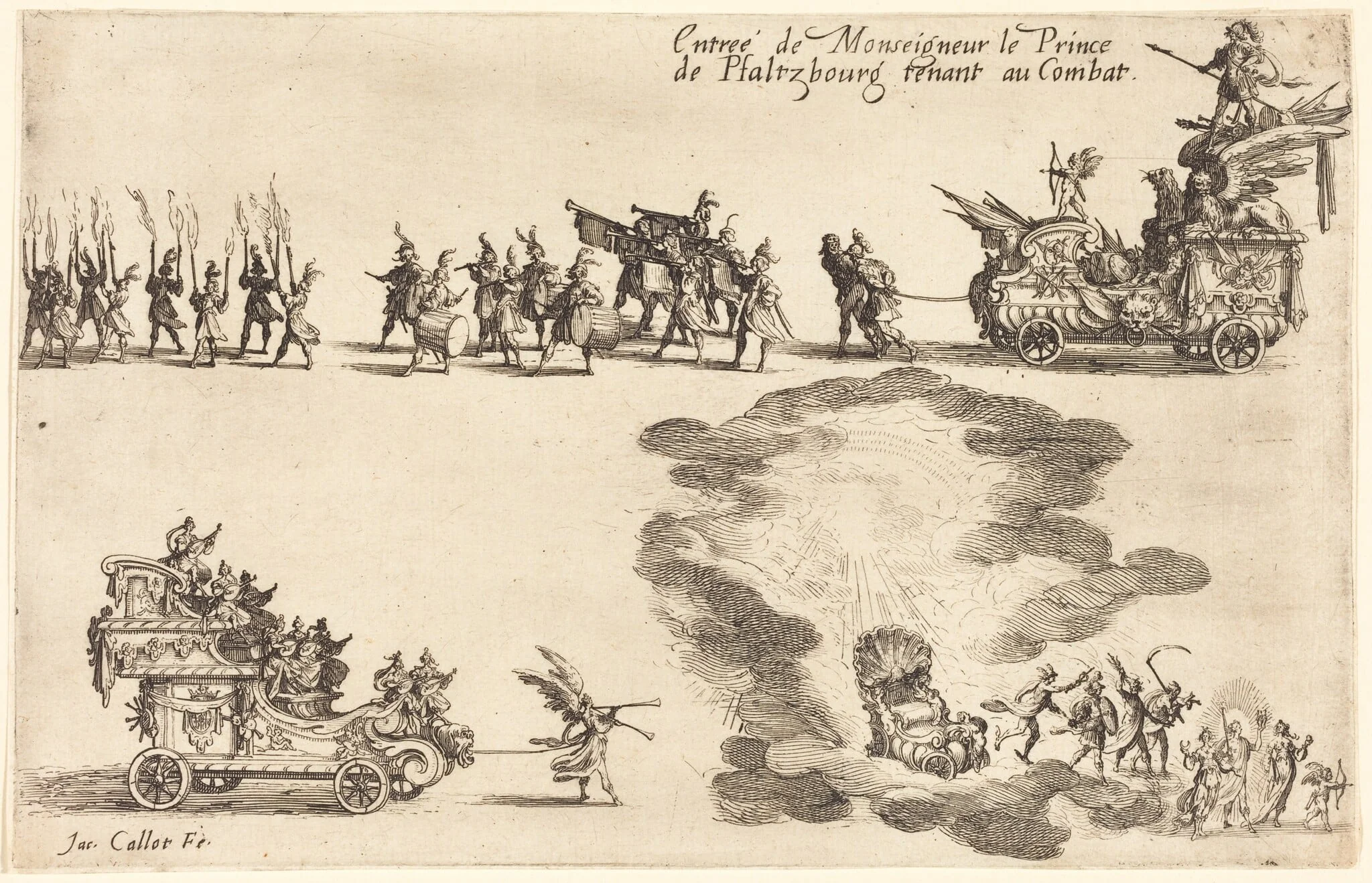 Entry of the Prince of Pfaltzbourg, by Jacques Callot, ink, 1627