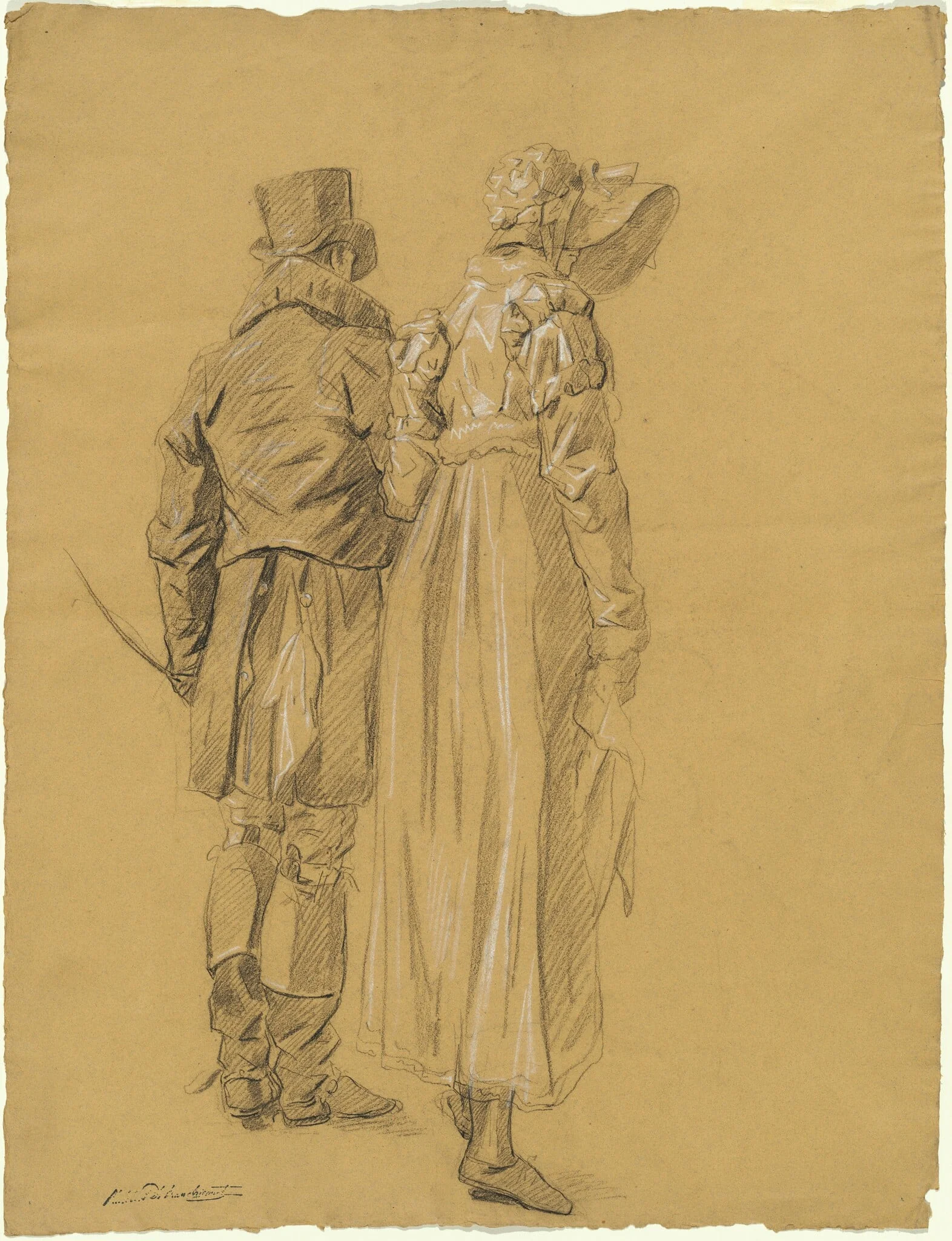 A Fashionable Couple Seen from Behind, by Philibert d'Amiens de Ranchicourt, chalk, 1810