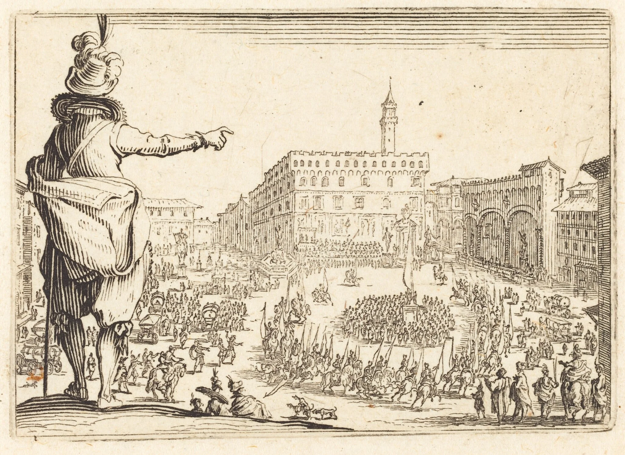 Piazza della Signoria, Florence, by Jacques Callot, ink, 1622