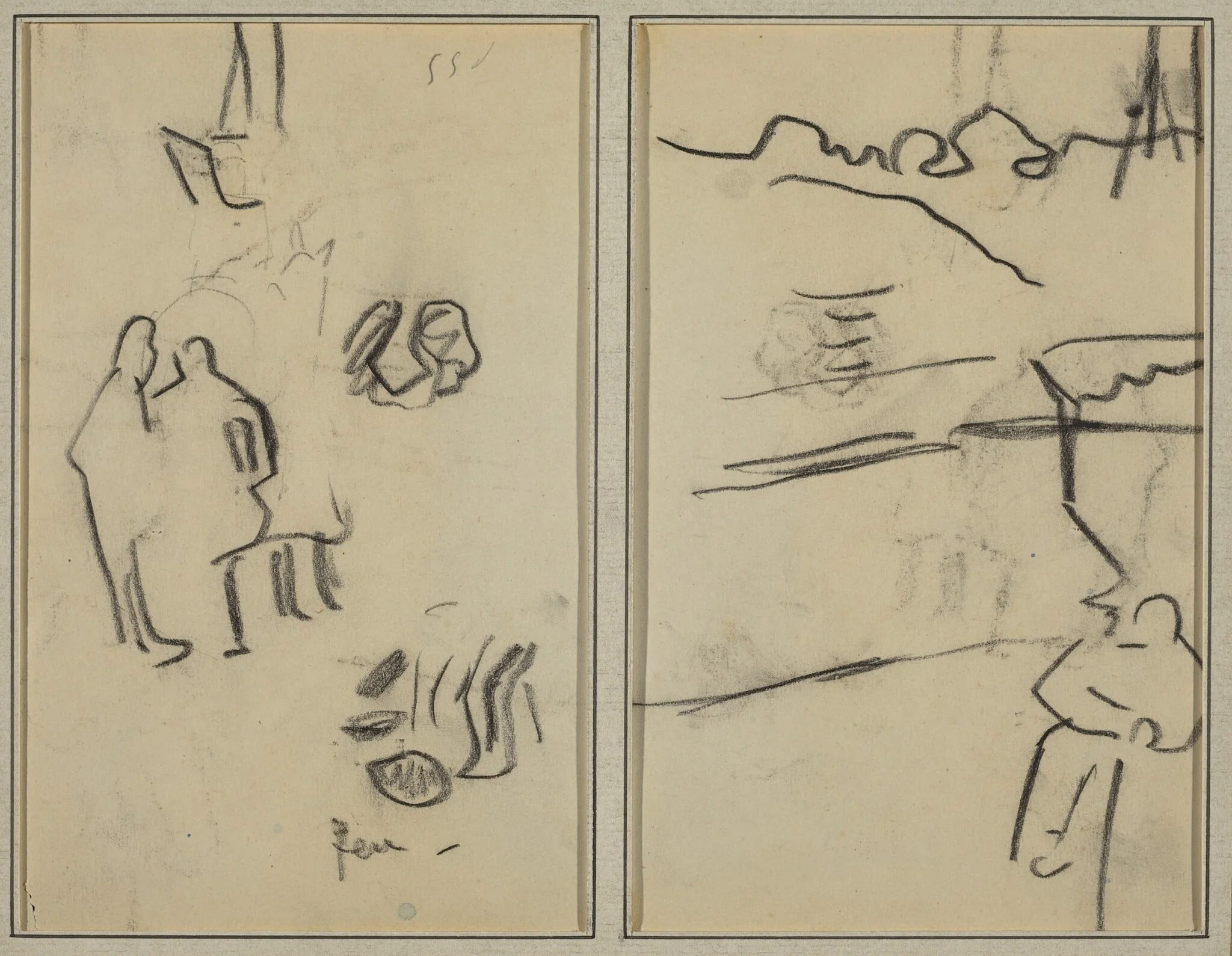 Group of Human Forms; A Man Seated [recto], by Paul Gauguin, crayon, 1886