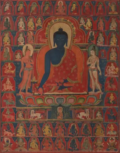 Painted Banner (Thangka) with the Medicine Buddha (Bhaishajyaguru)