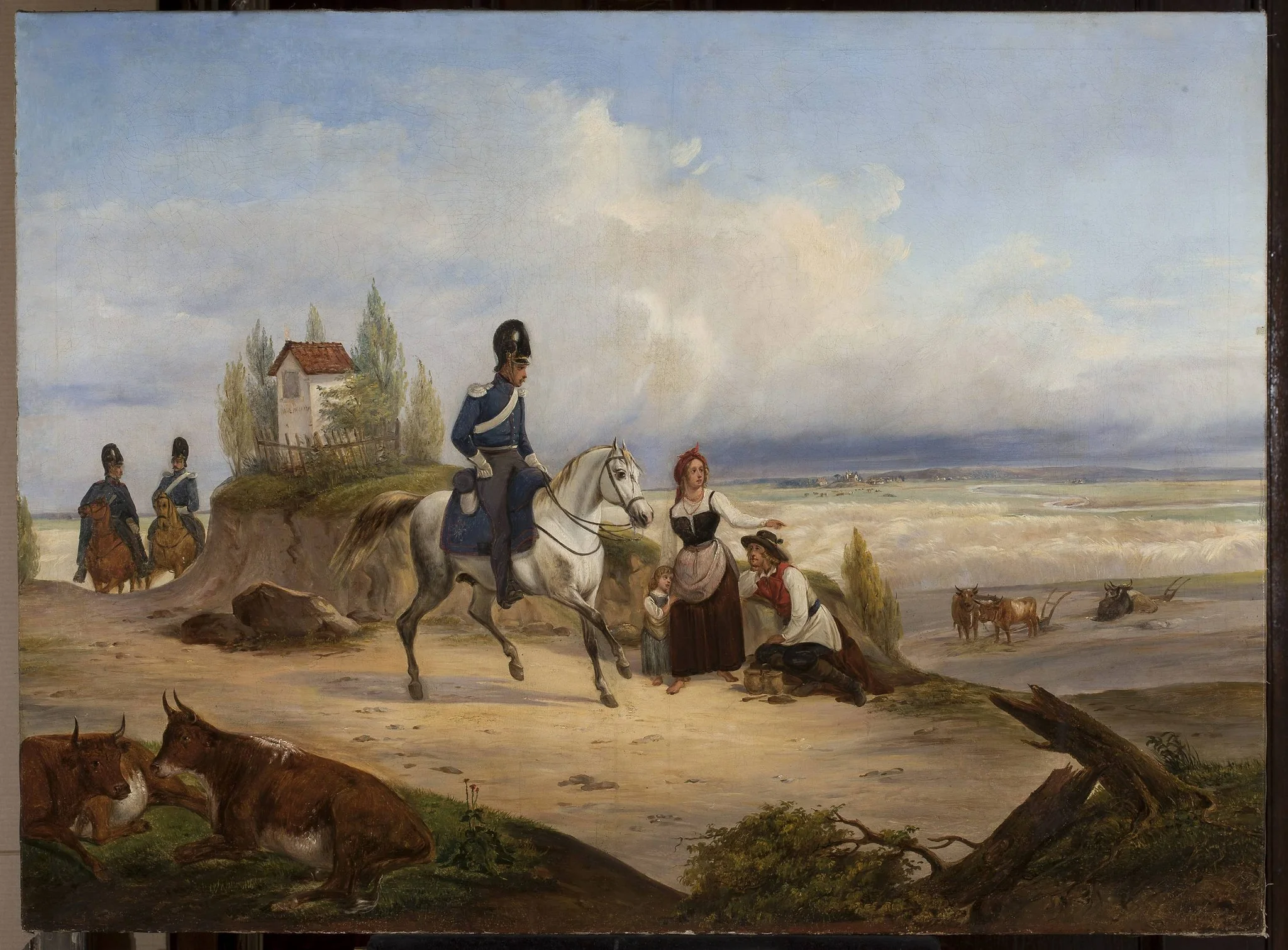 Military patrol and peasants