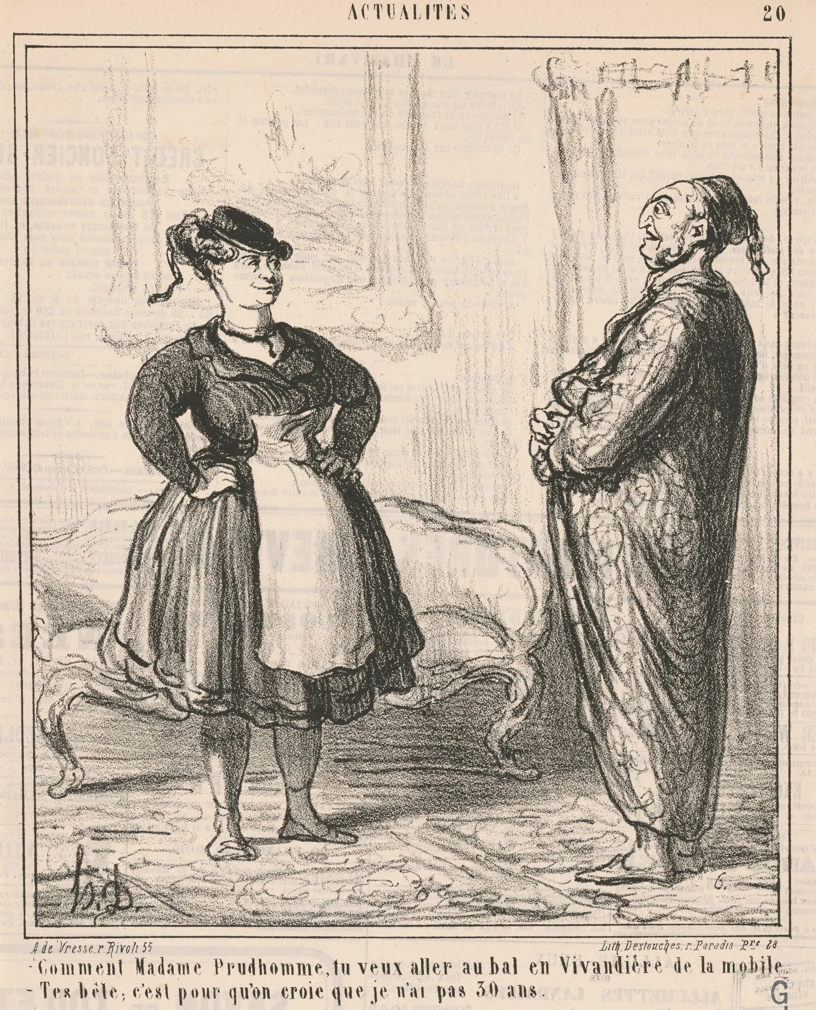 Comment Madame Prudhomme ... En vivandière ..., by Honoré Daumier, ink, 1868