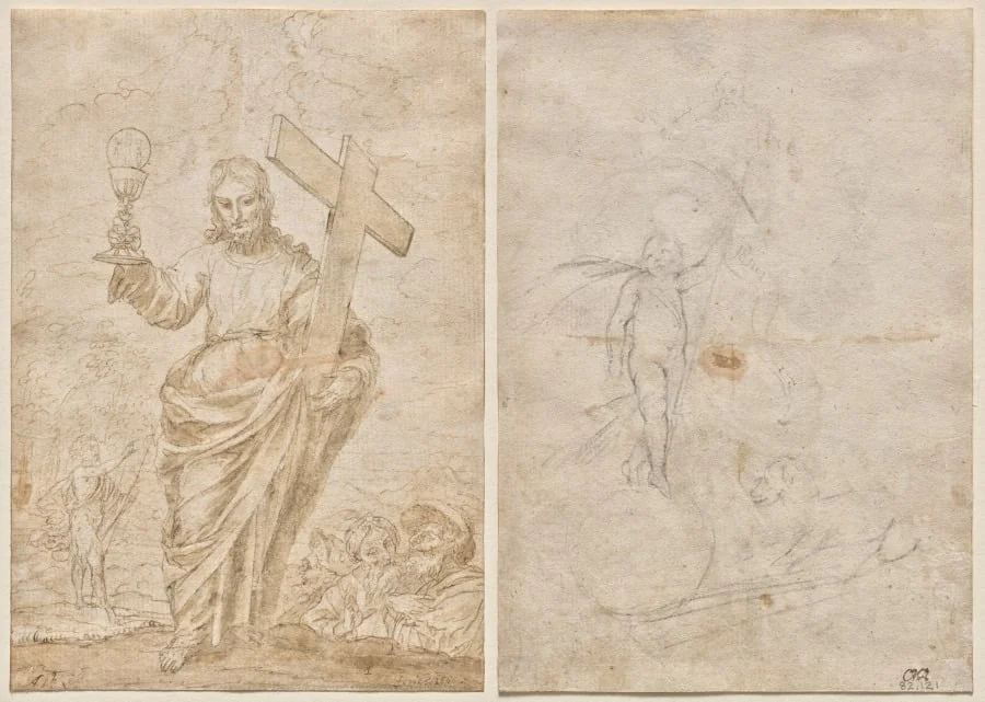 Christ Holding a Chalice and Cross (recto); Resurrected Christ and Lamb of God (verso), by Alonso Cano, 1666