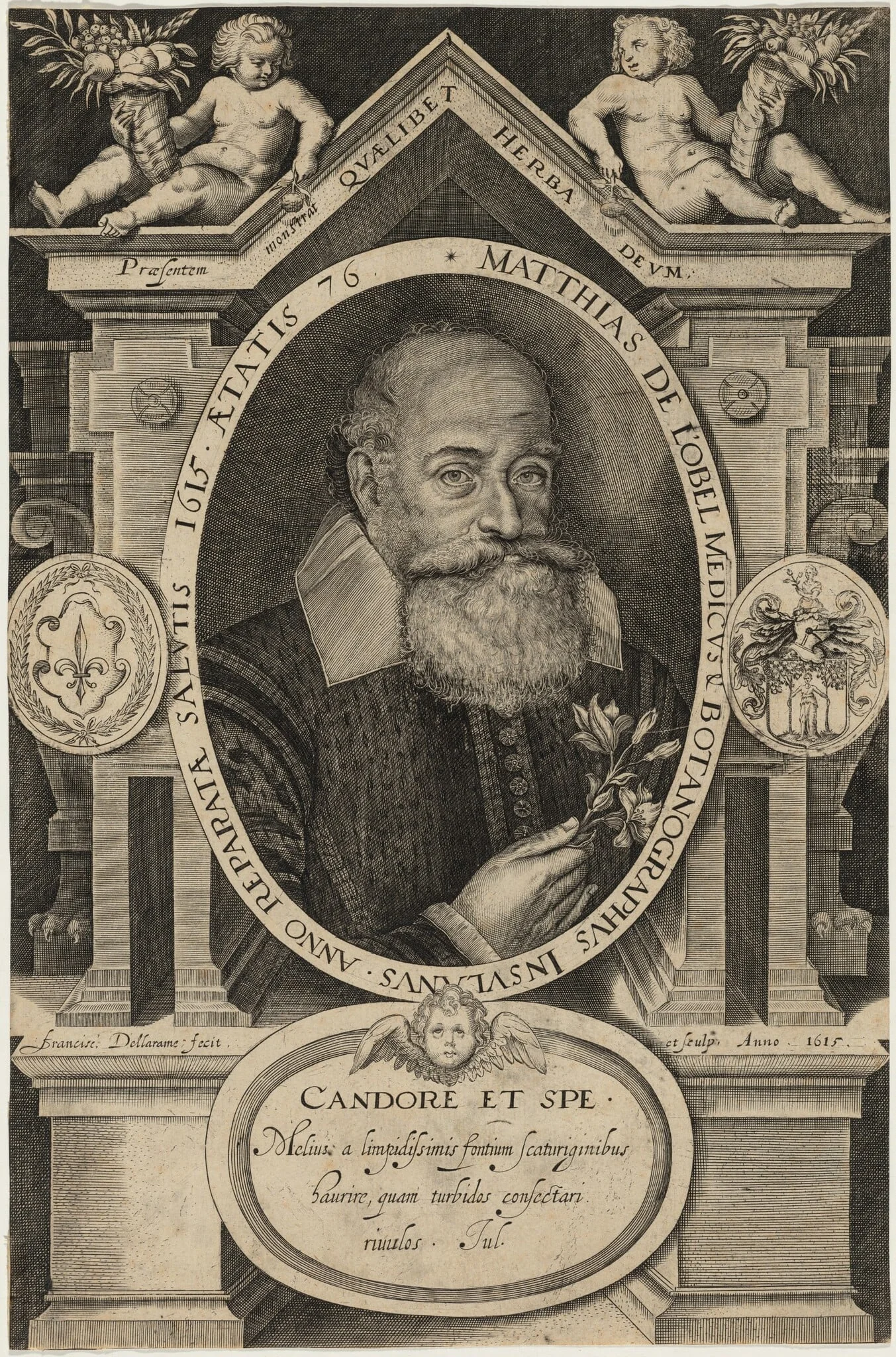 Matthias de l'Obel, by Francis Delaram, ink, 1615