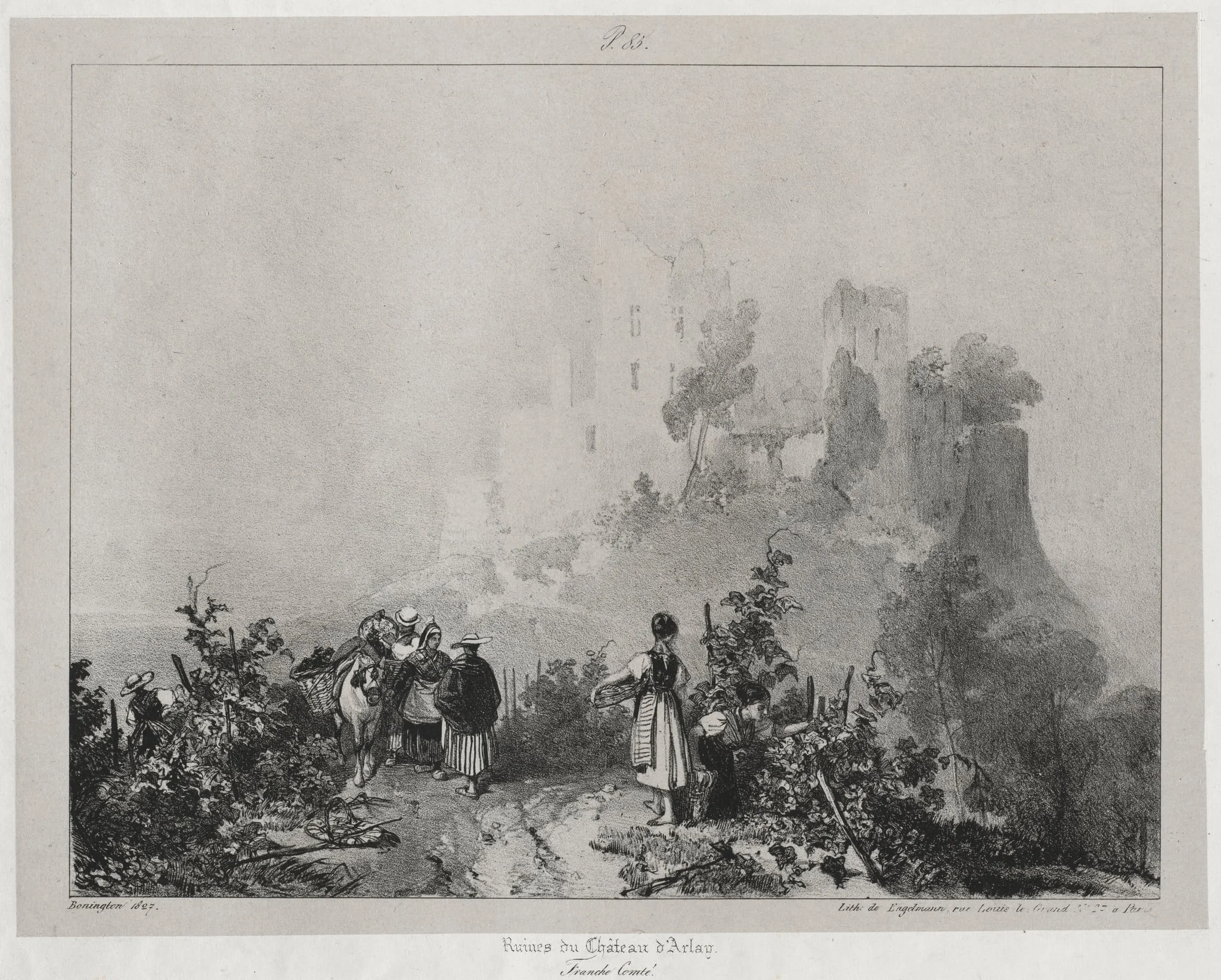 Voyages pittoresques et romantiques dans l'ancienne France,  Franche-Comté:  Ruines du château d'Arlay, by Richard Parkes Bonington, 1825
