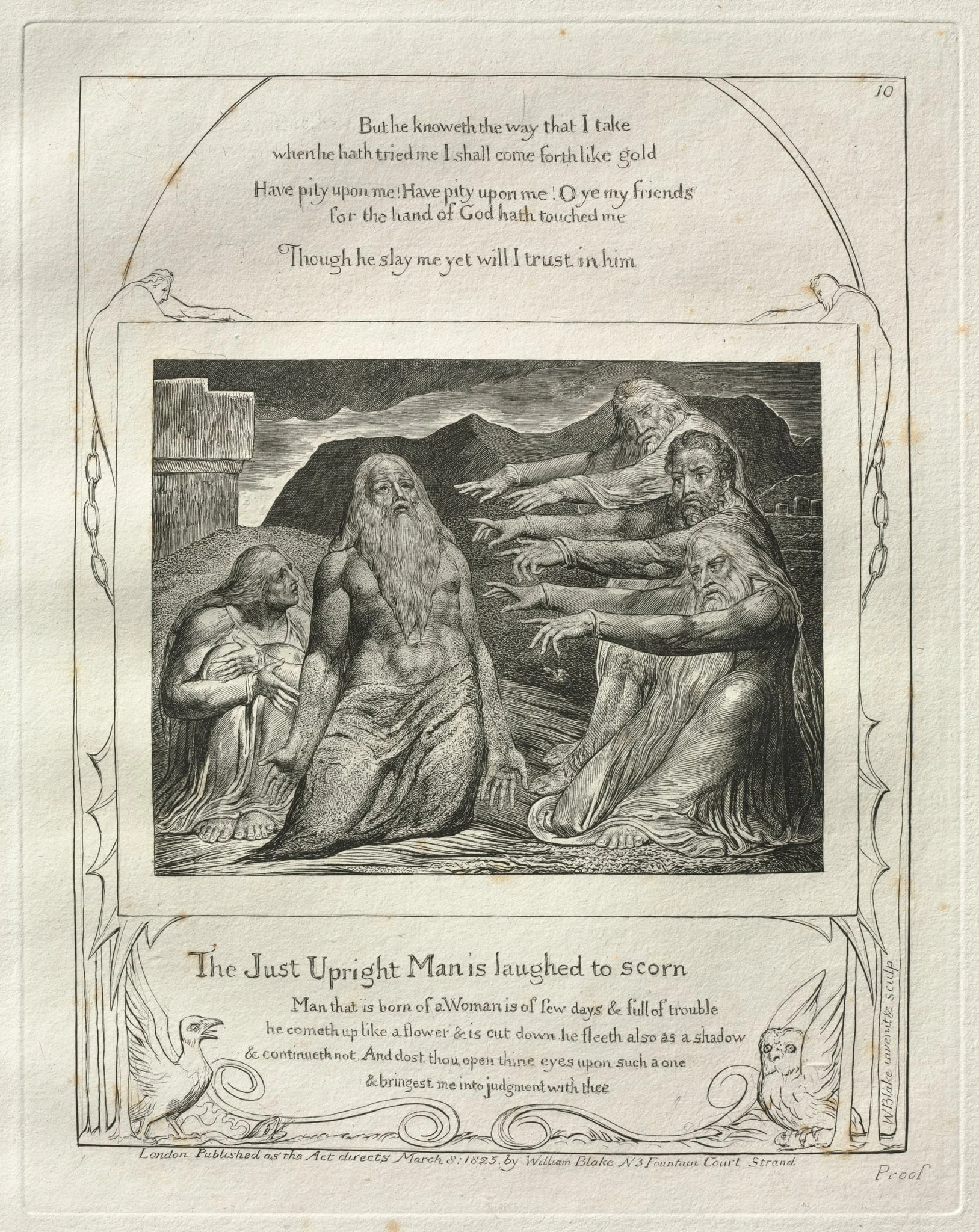 The Book of Job:  Pl. 10, The Just Upright Man is laughed to scorn, by William Blake, 1825
