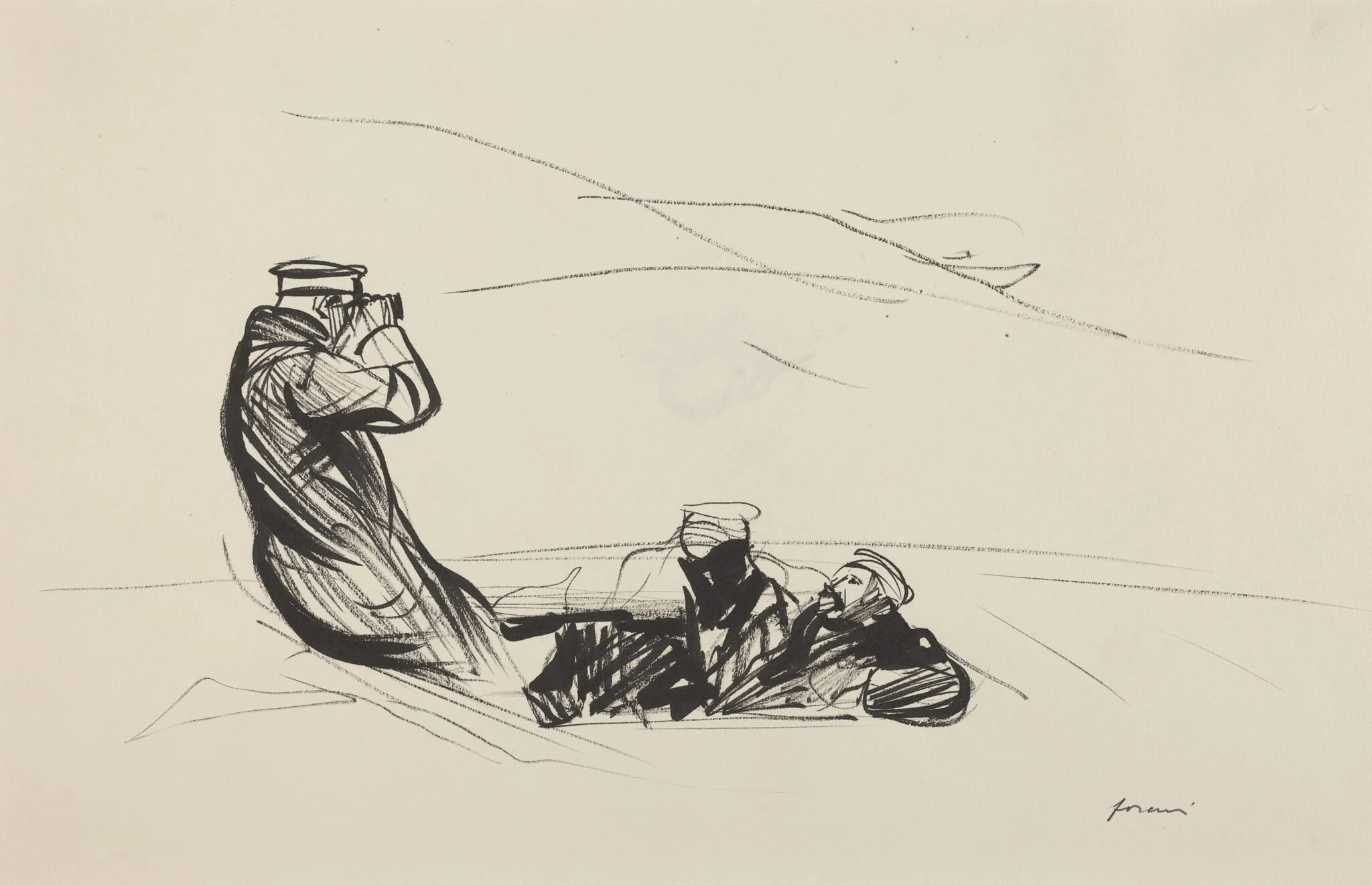a) Looking for the Enemy (recto); b) Sketch for Looking for the Enemy (verso)