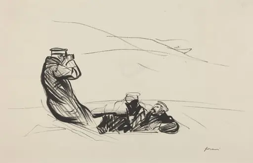 a) Looking for the Enemy (recto); b) Sketch for Looking for the Enemy (verso)