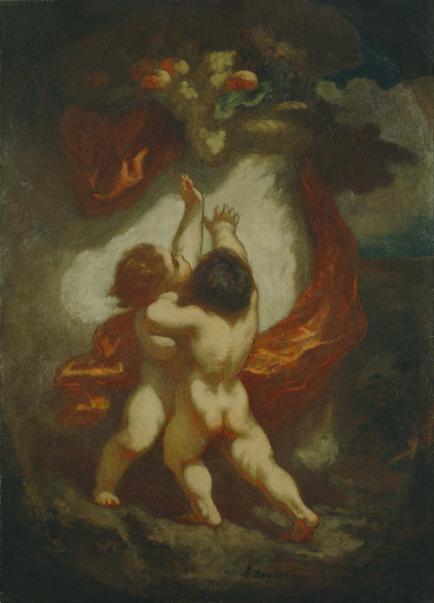 Two Children Reaching for Fruit, by Honoré Daumier, oil, 1845