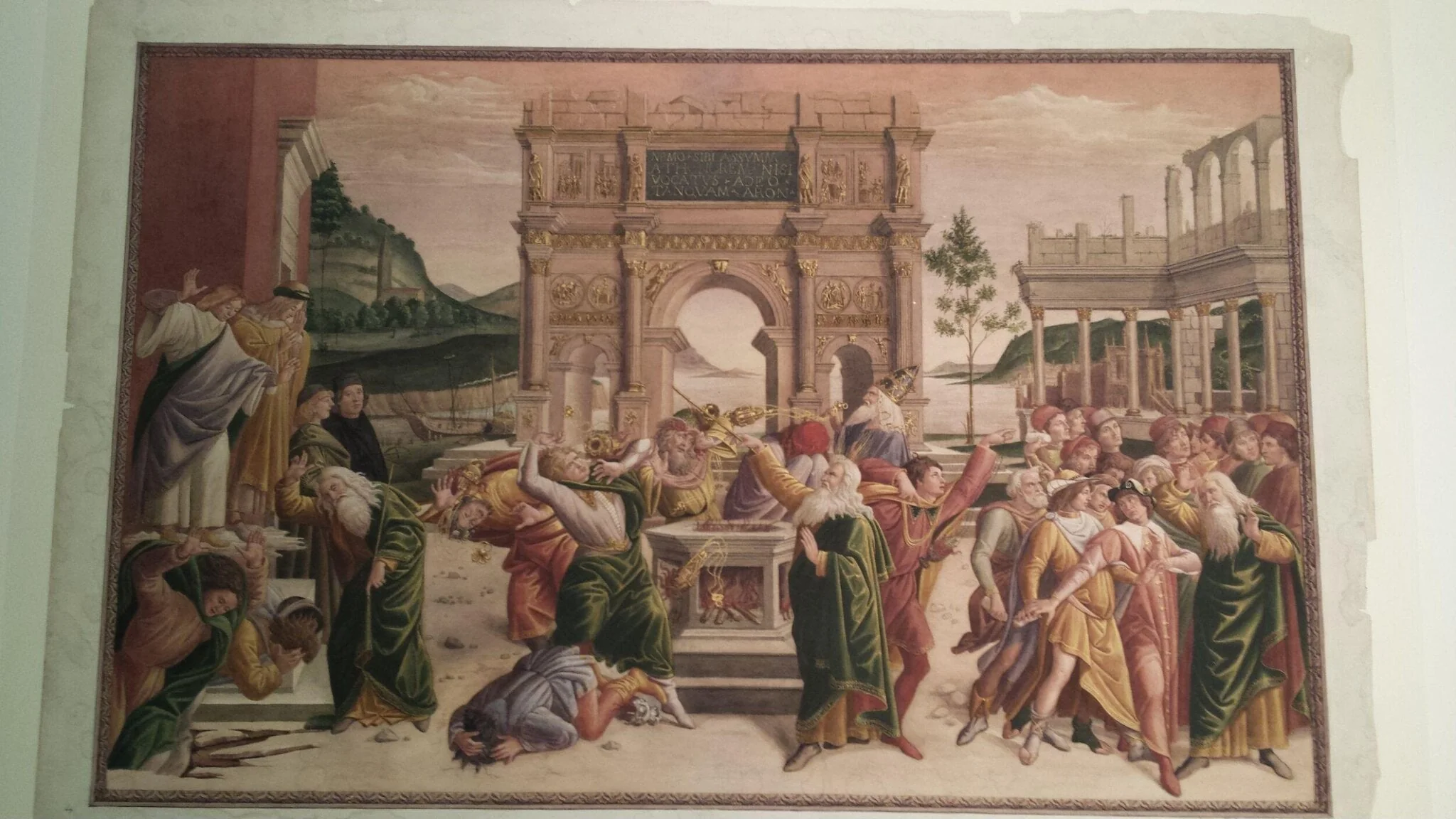 Copy after the Punishment of the Rebels ( Destruction of Koran, Dathan and Abirim ), Sandro Botticelli in the Sistine Chapel (Rome), by Sandro Botticelli, watercolor, 1871