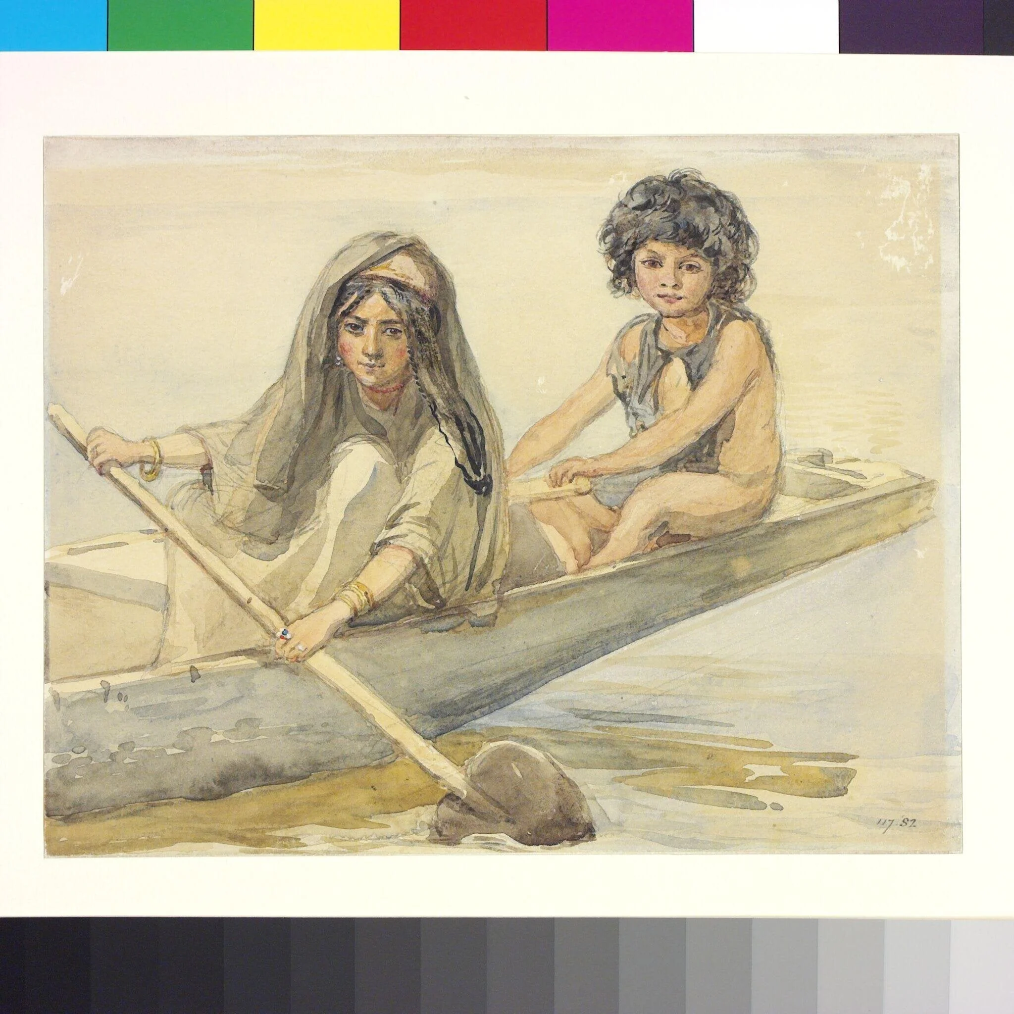 A boatman's children at Srinagar, Kashmir, by William Carpenter, paint, 1855