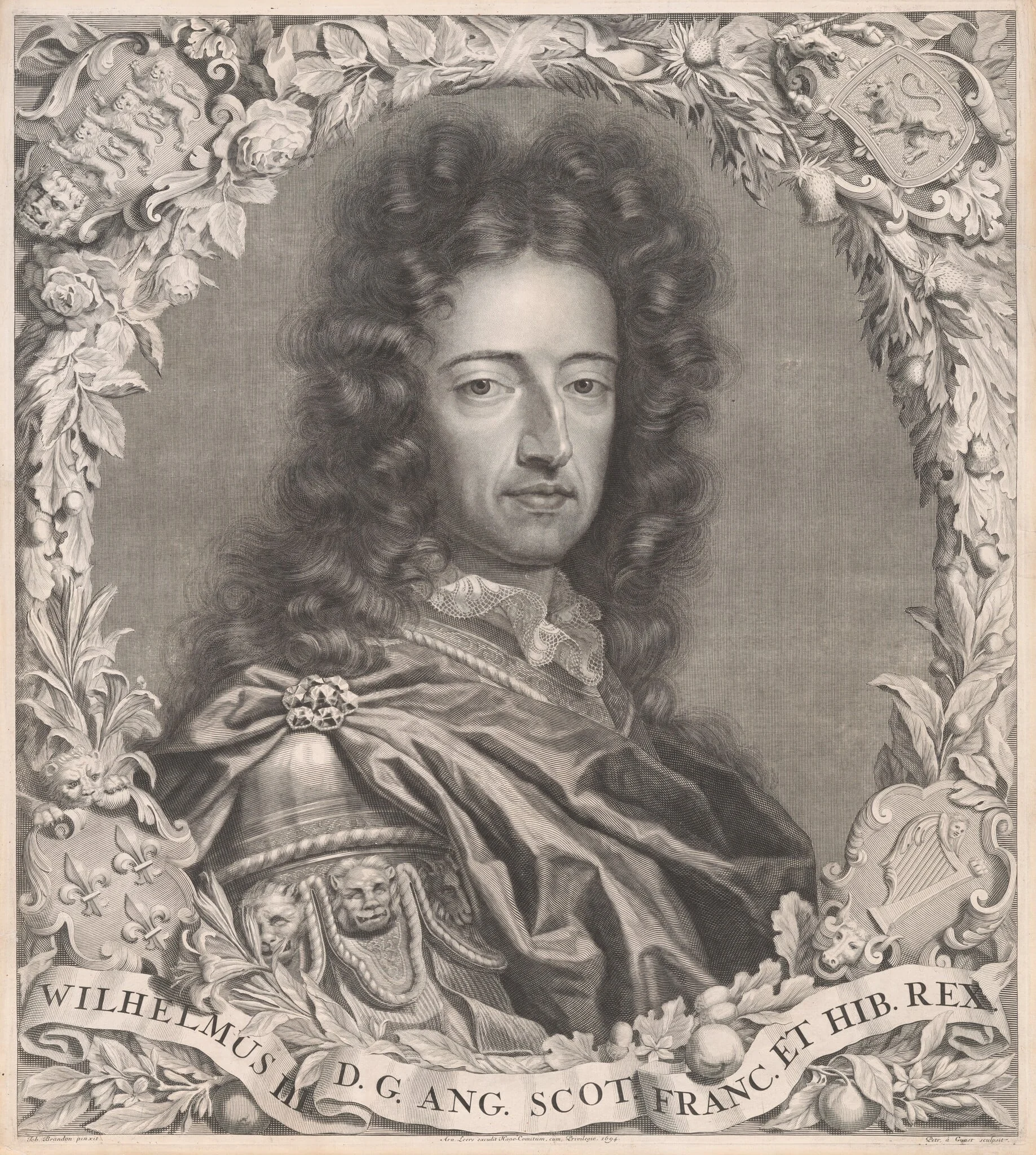 King William III, by Pieter Stevens van Gunst, ink, 1694