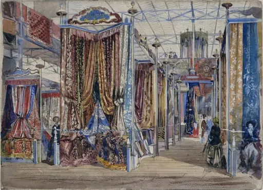 Display of fabric in the Halifax and Kendal courts at The Great Exhibition of 1851