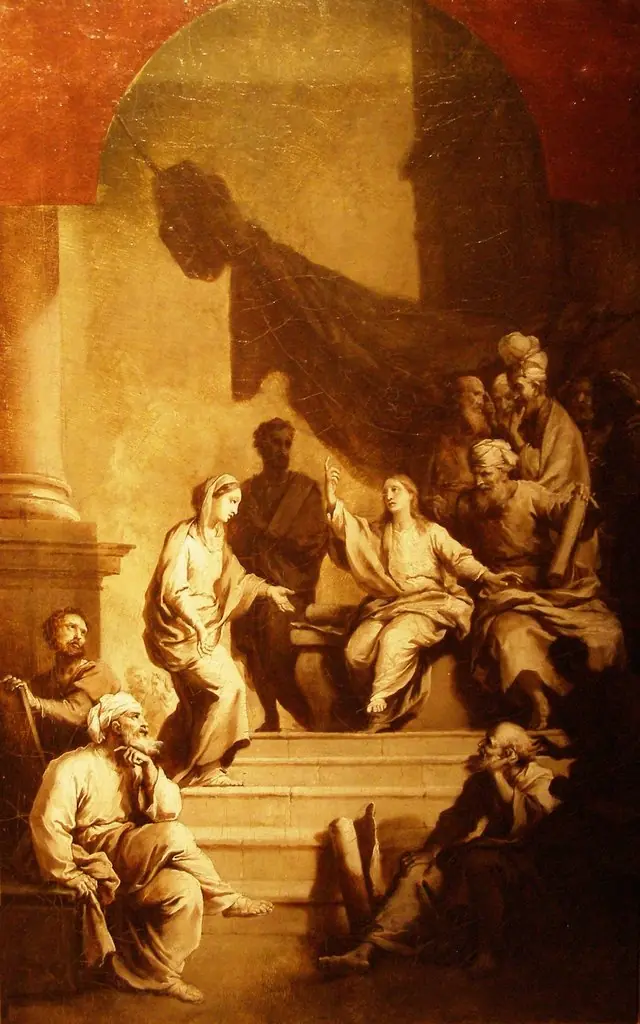 Twelve-year-old Jesus teaching in the Temple.