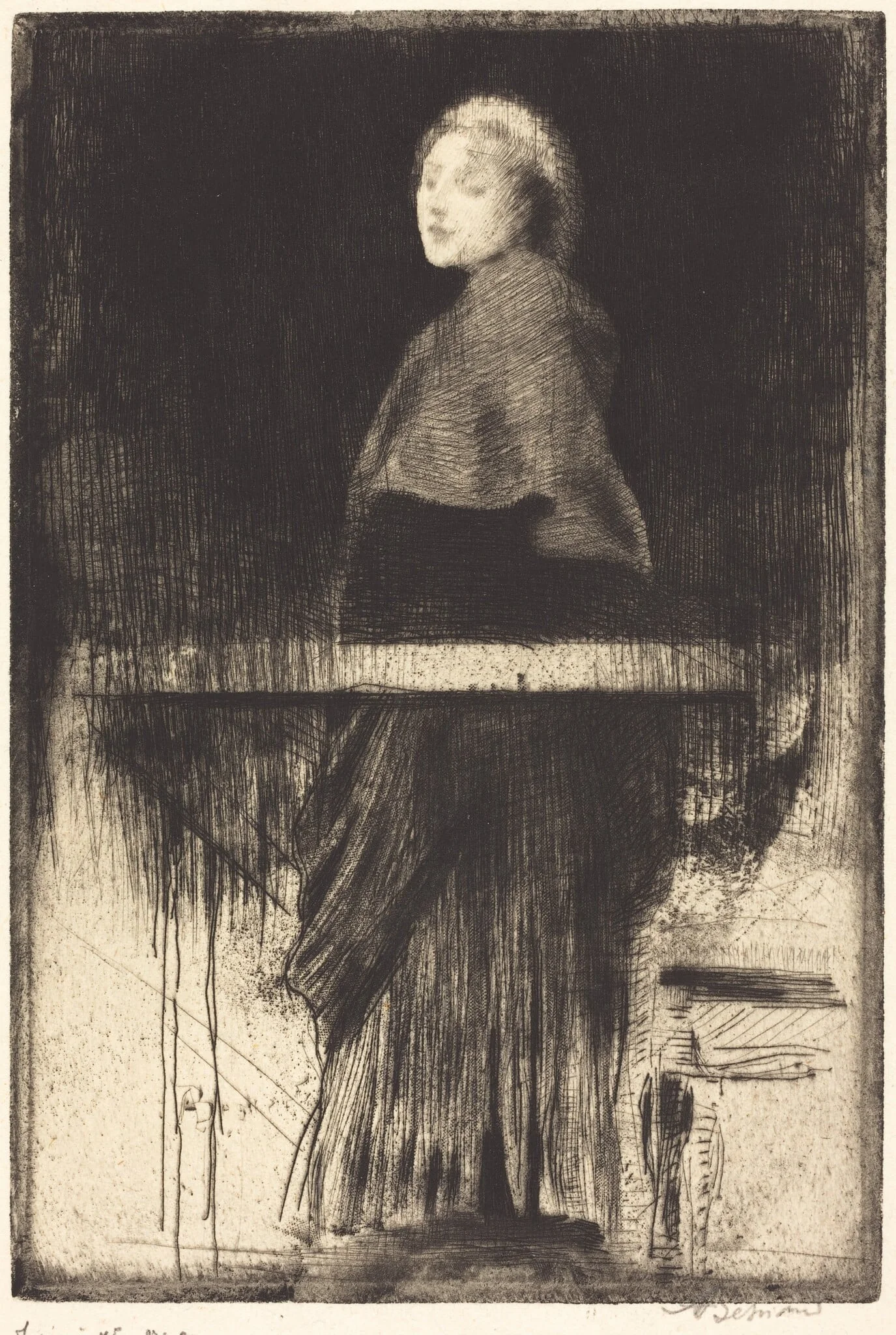 Woman in a Cape (La femme à la pèlerine), by Paul-Albert Besnard, ink, 1889