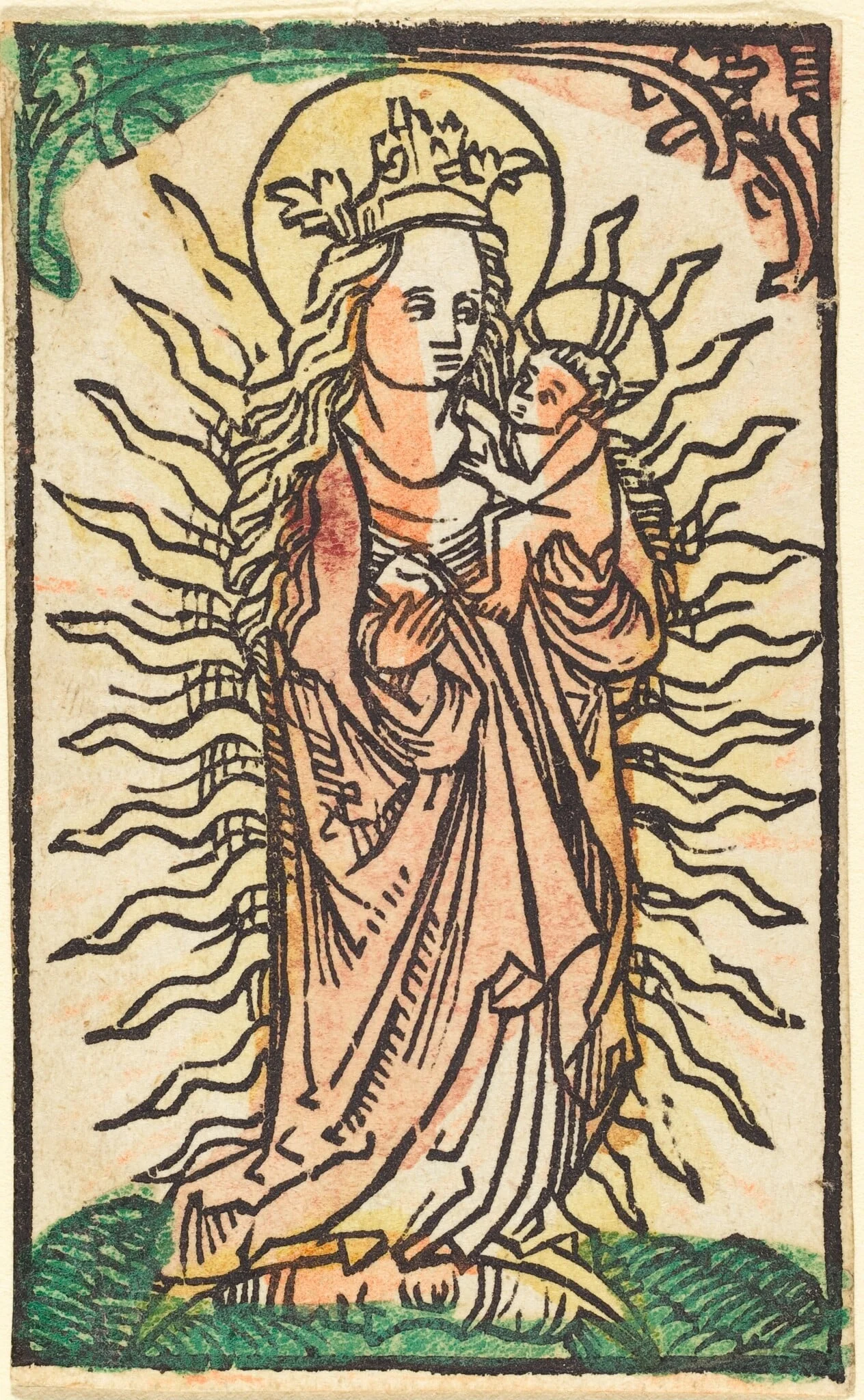 Madonna and Child in a Glory Standing on a Crescent Moon, by German 15th Century, ink, 1475
