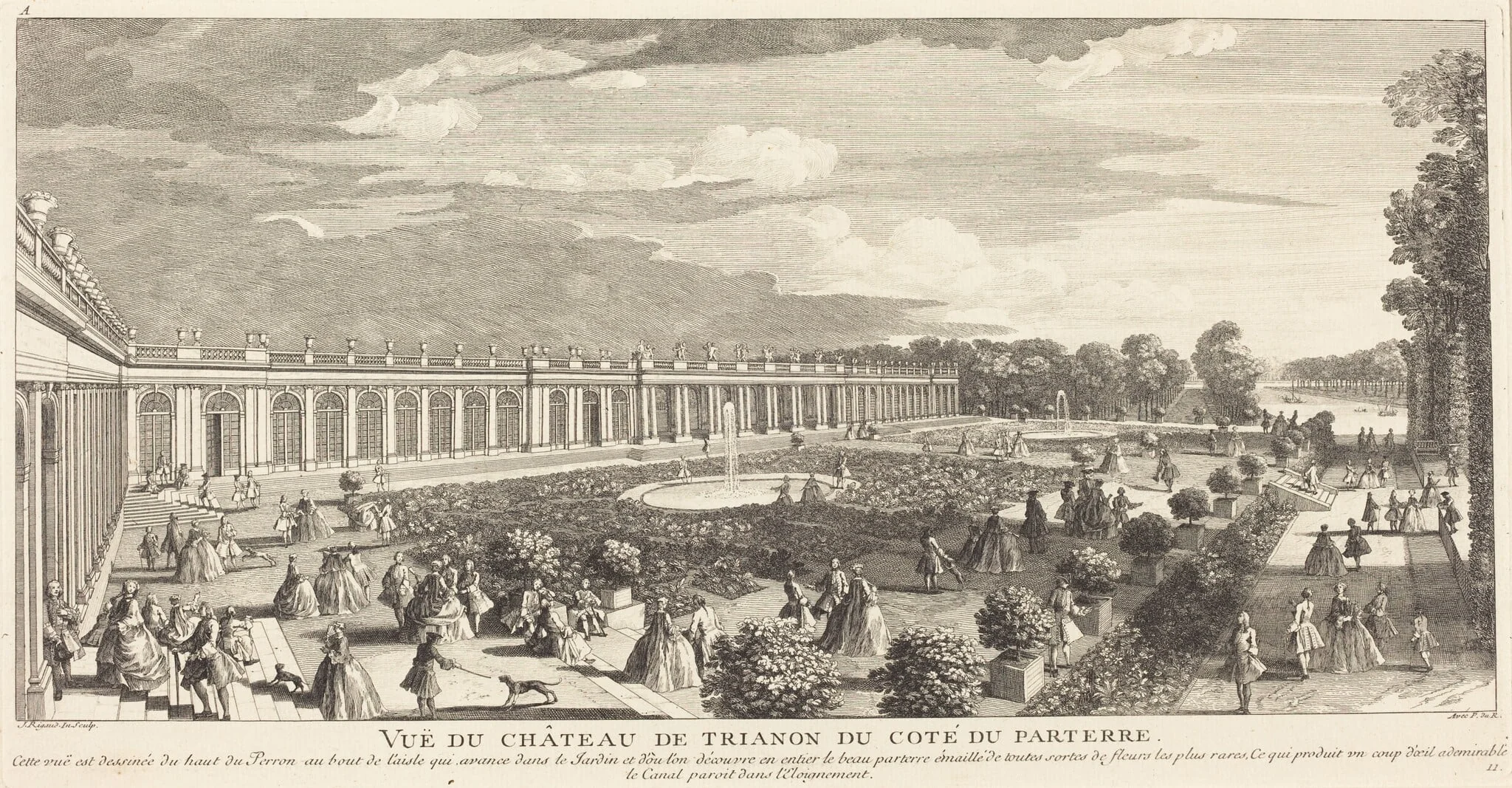 Vue du Chateau de Trianon du Cote du Parterre, by Jean-Baptiste Rigaud, ink, 1746