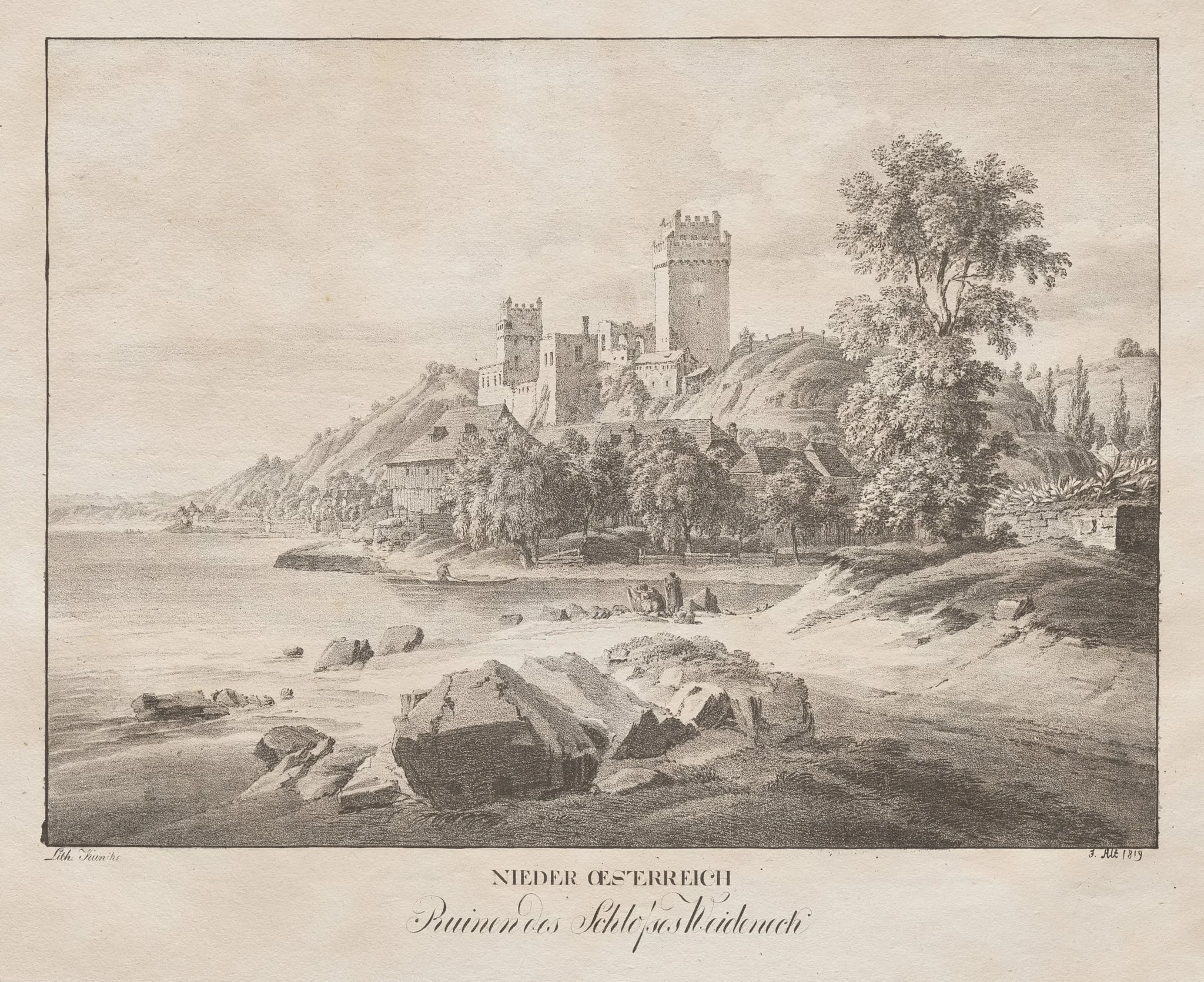 Nieder-oesterreich, Ruinen des Schlosses Weidenech, by Jakob Alt, 1839