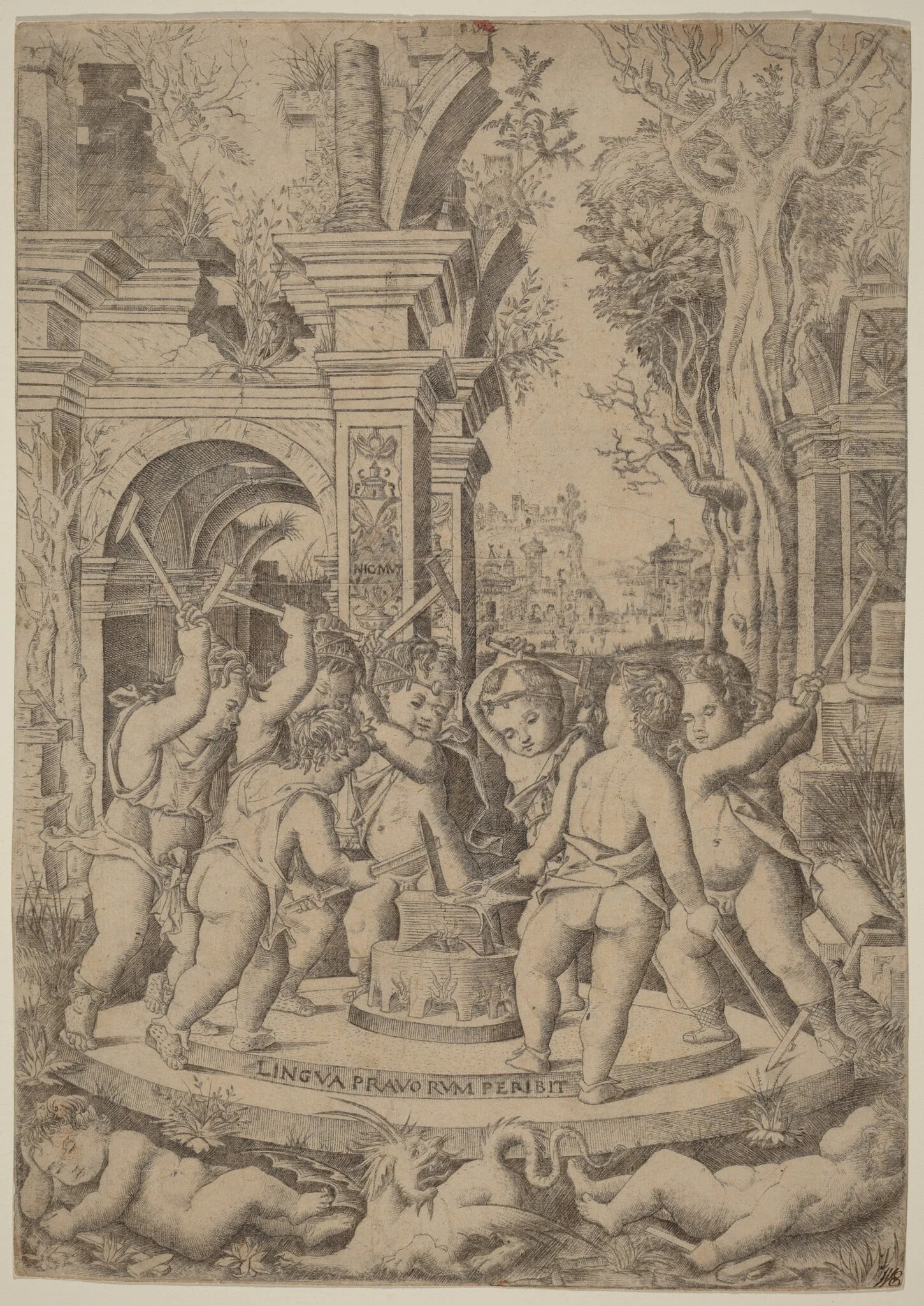 Fate of an Evil Tongue, by Nicoletto da Modena, ink, 1507