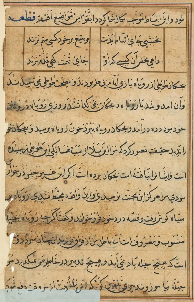 Page from Tales of a Parrot (Tuti-nama): text page