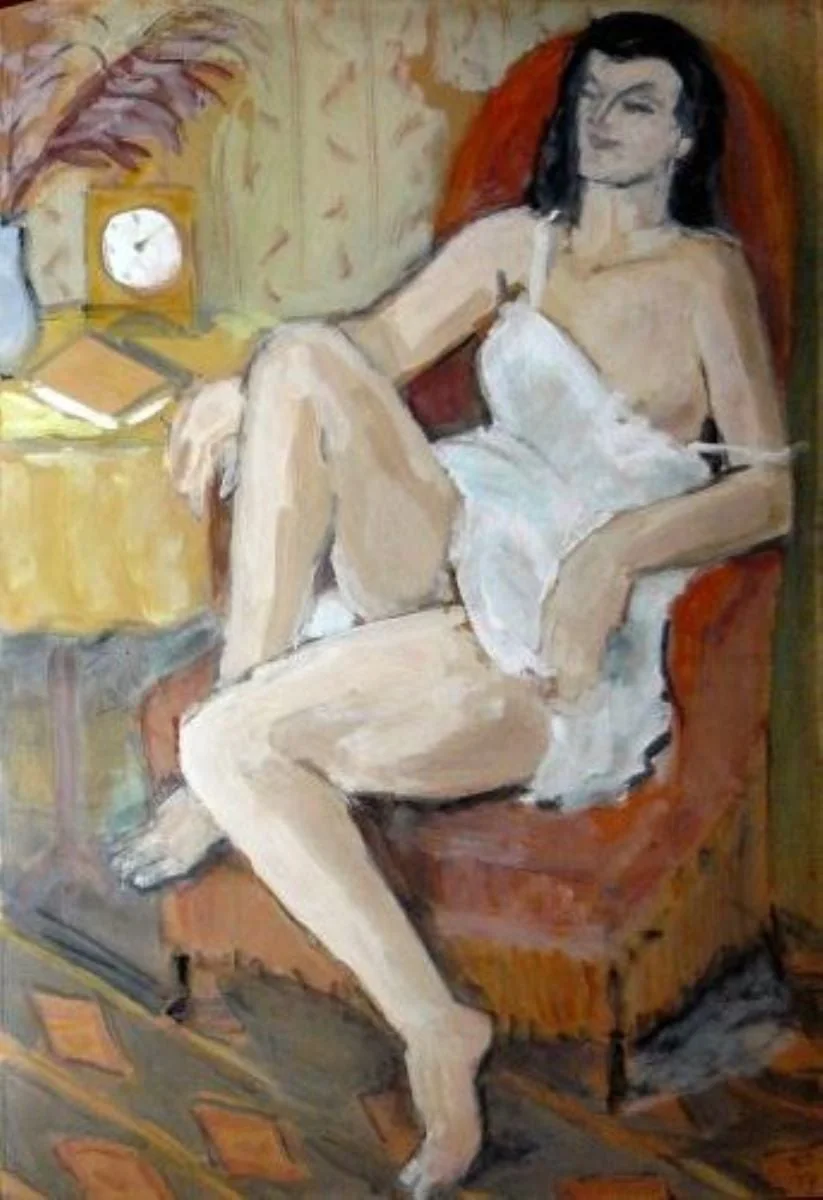 Nud în combinezon alb