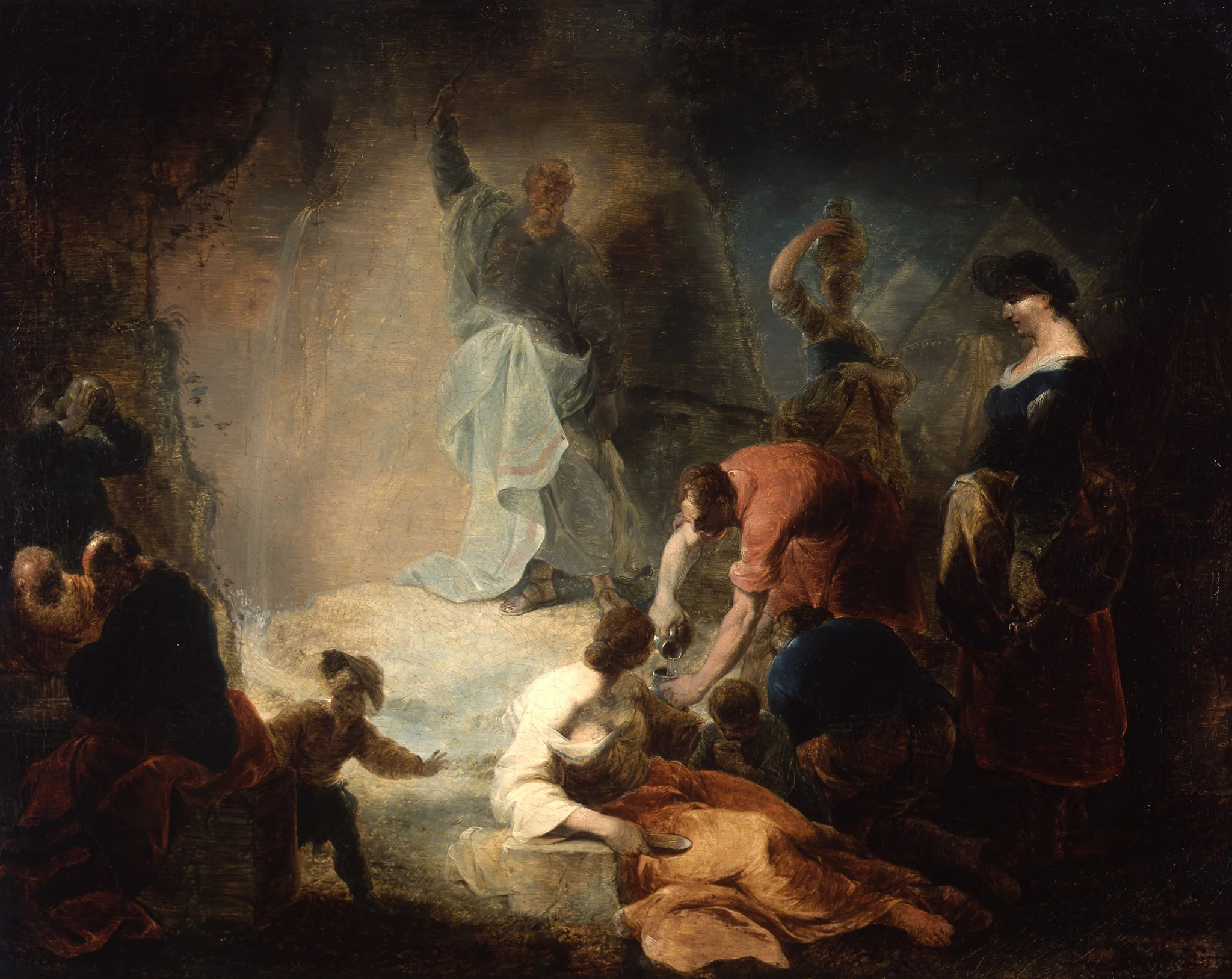 Moses Striking the Rock, by Januarius Zick, oil, 1773
