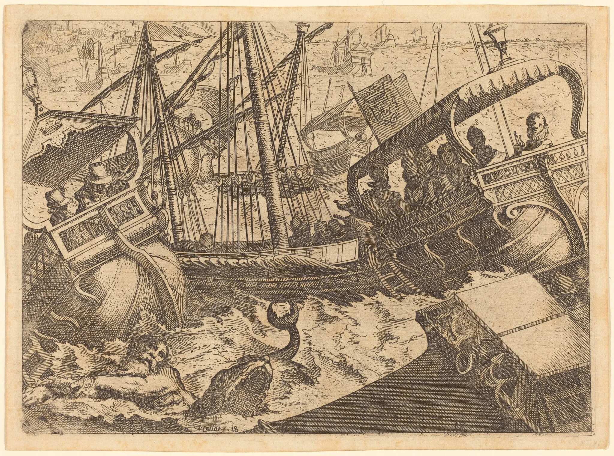 Storm off the Coast of Barcelona, by Jacques Callot, ink, 1612