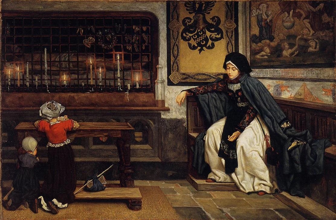 Marguerite in Church, by James Tissot, oil, 1861