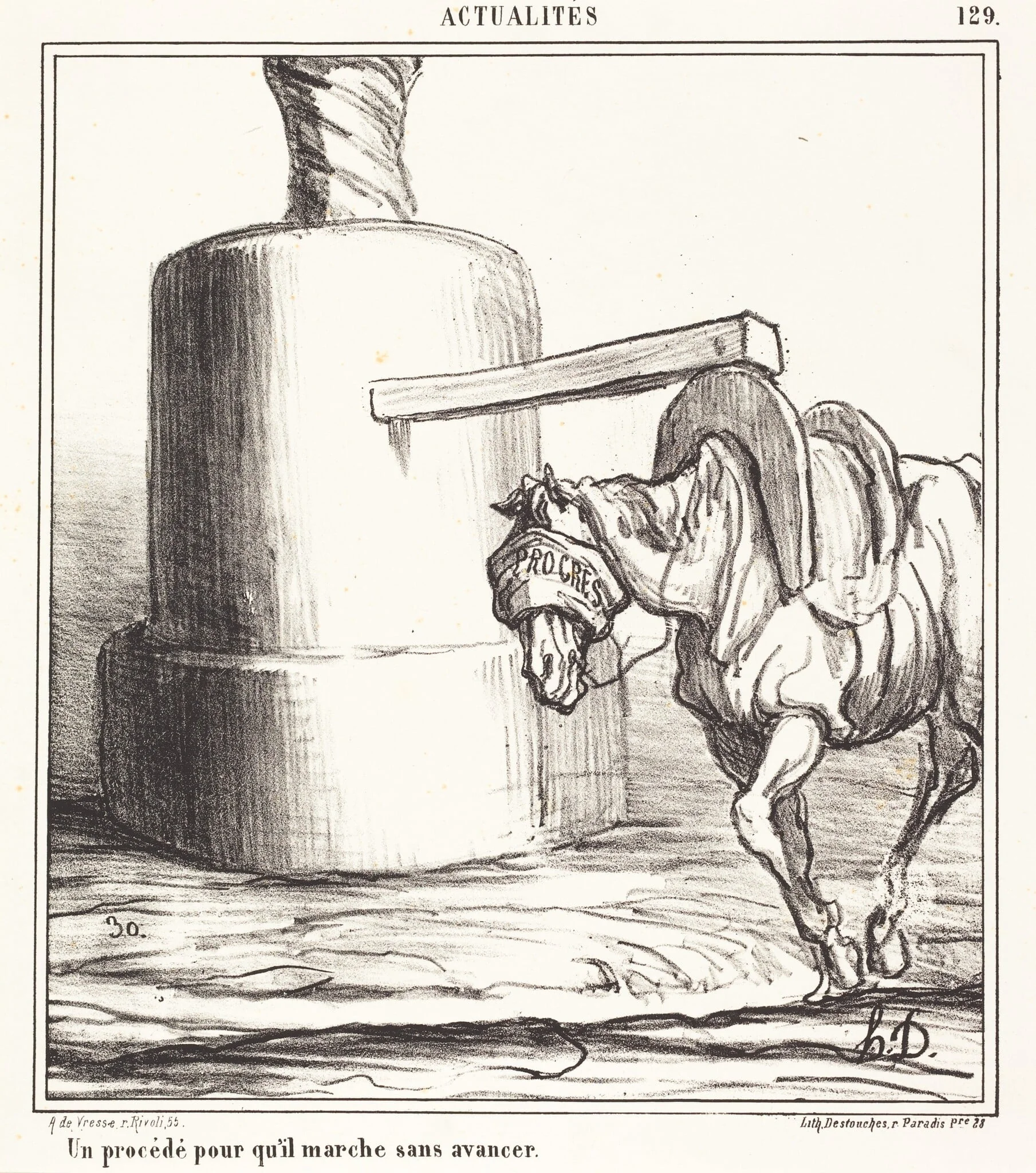 Un procédé pour qu'il marche sans avancer, by Honoré Daumier, ink, 1868