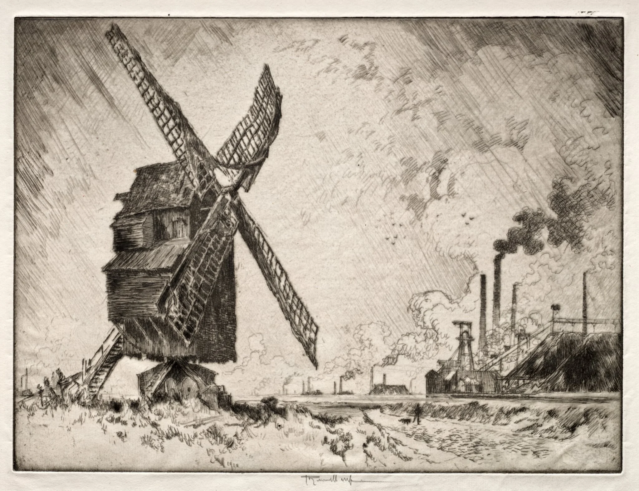 Old and New Mills, Valenciennes, France, by Joseph Pennell, 1910