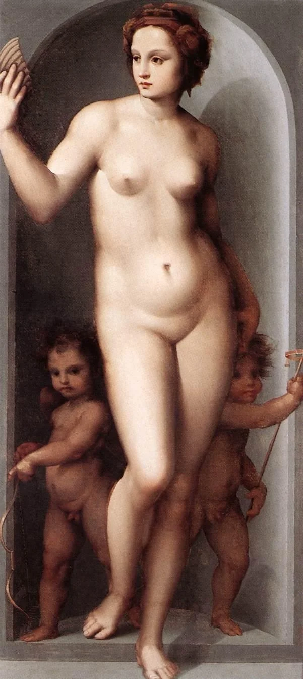 Venus and Two Cupids, by Andrea del Brescianino, oil, 1520