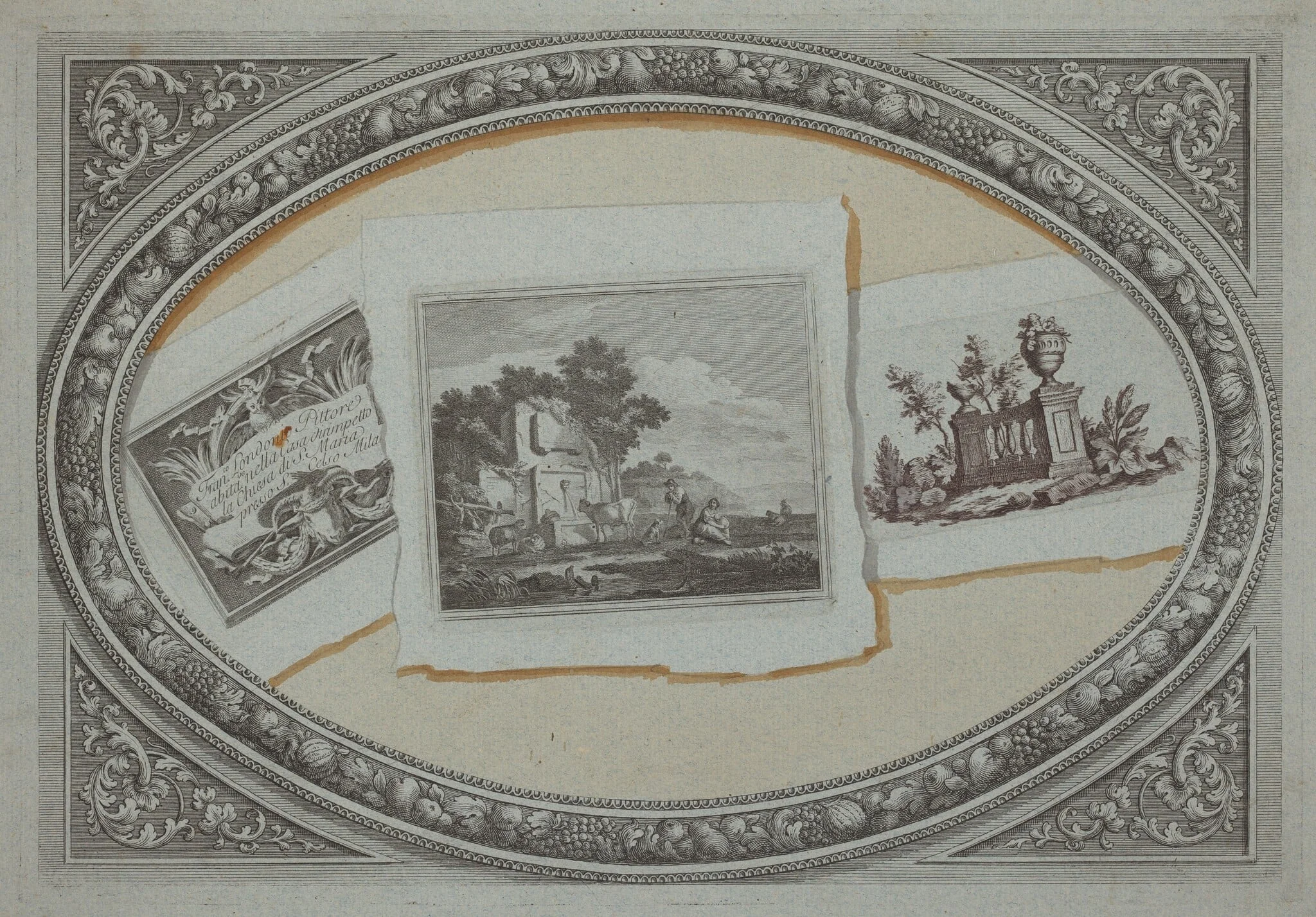 Trompe l'Oeil: Prints with Londonio's Calling Card, Using Original Copperplates, by Milanese 18th Century, watercolor, 1790