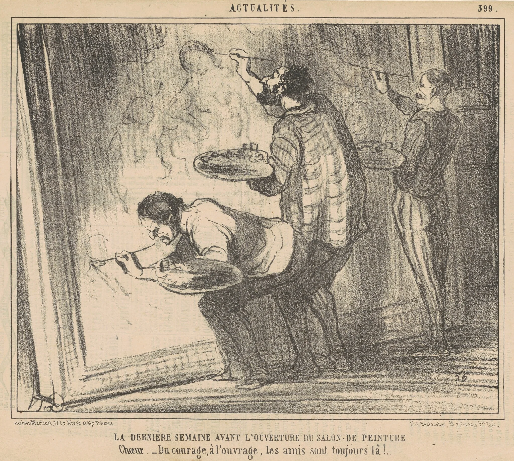 La dernière semaine avant l'ouverture du salon ..., by Honoré Daumier, ink, 1857