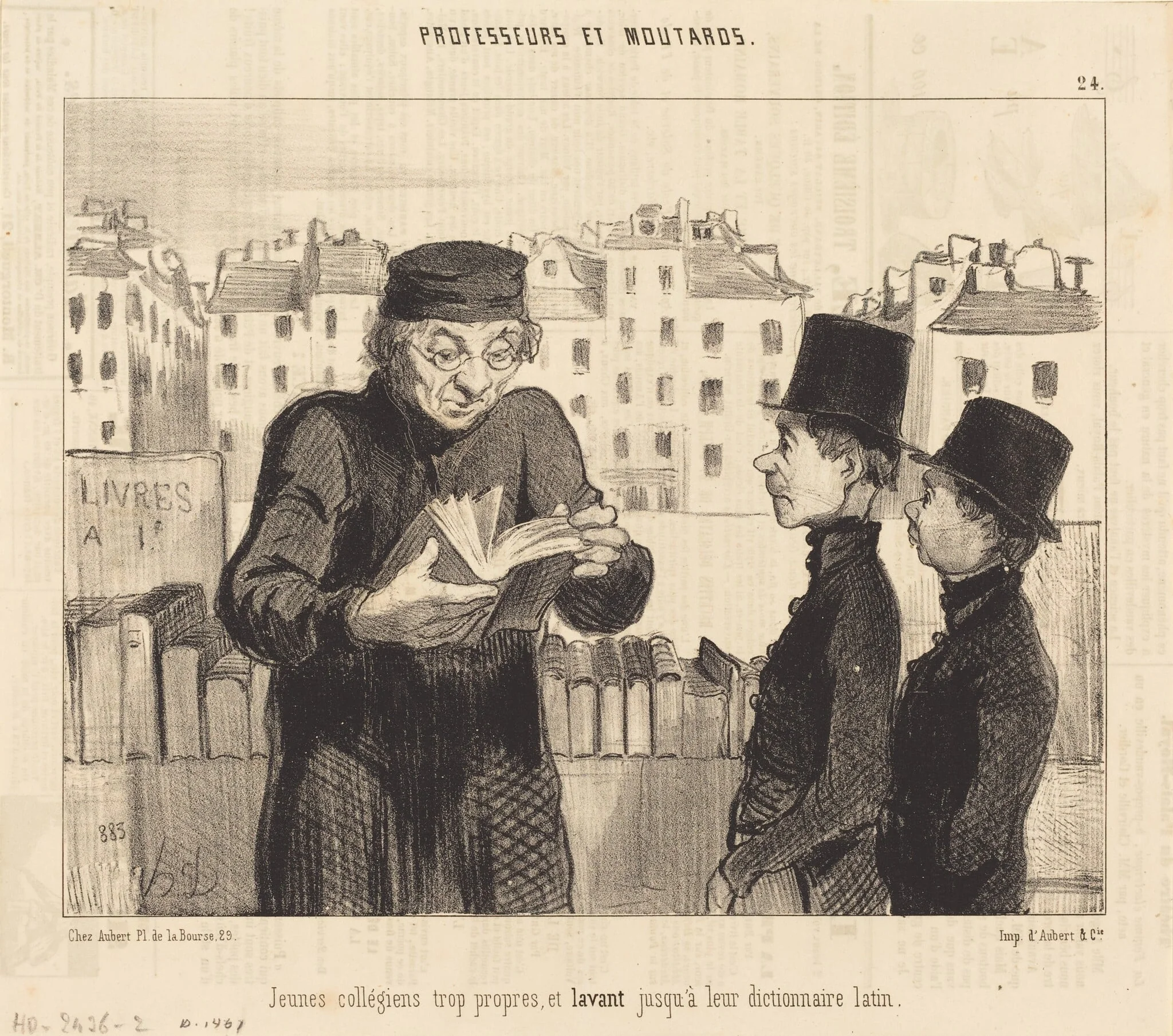 Jeunes collégiens... lavant jusqu'a leur dictionnaire latin, by Honoré Daumier, ink, 1846