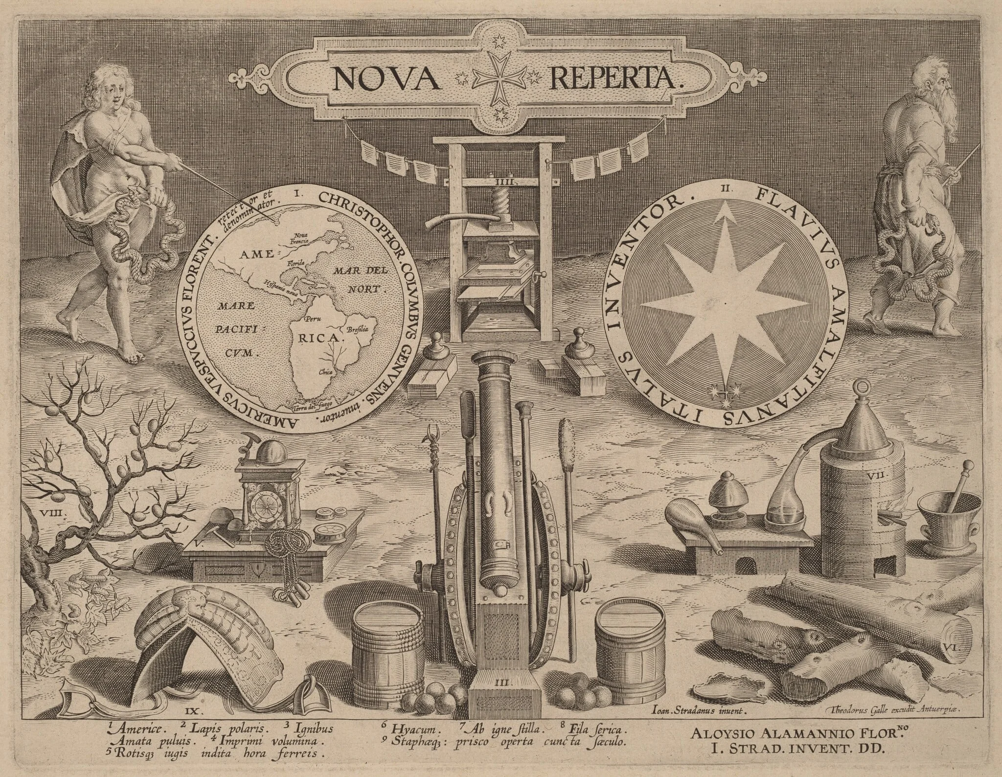 Title Page for Nova Reperta (New Discoveries), by Hans the Younger Collaert, ink, 1592