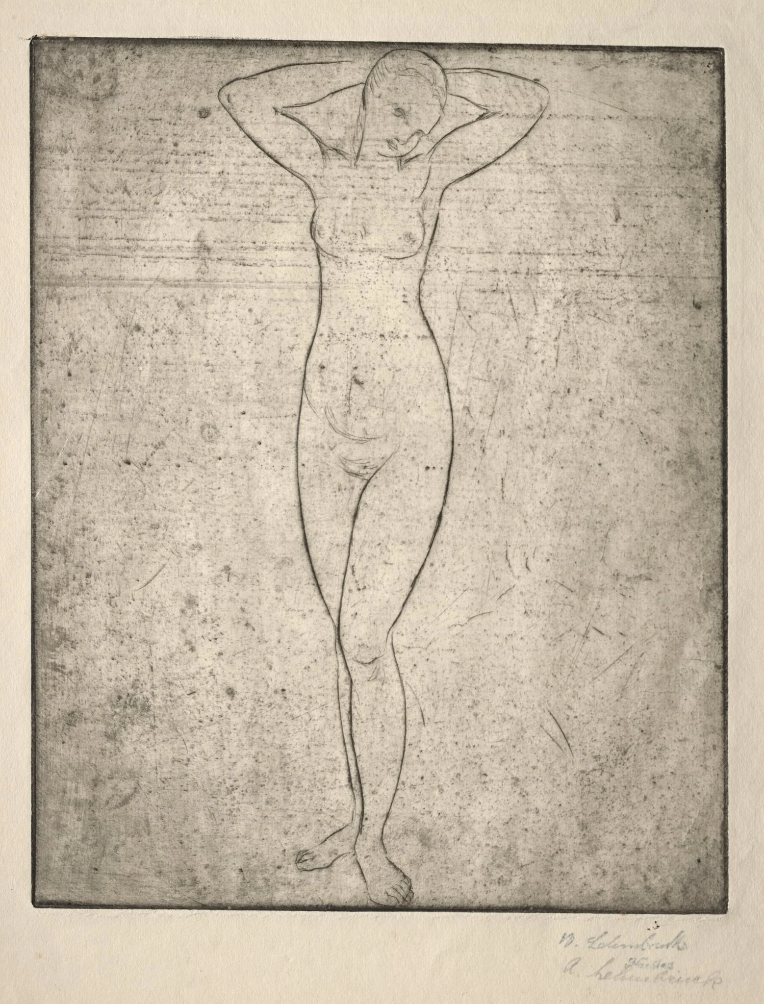 Standing Girl with Arms Behind her Head, by Wilhelm Lehmbruck, 1912