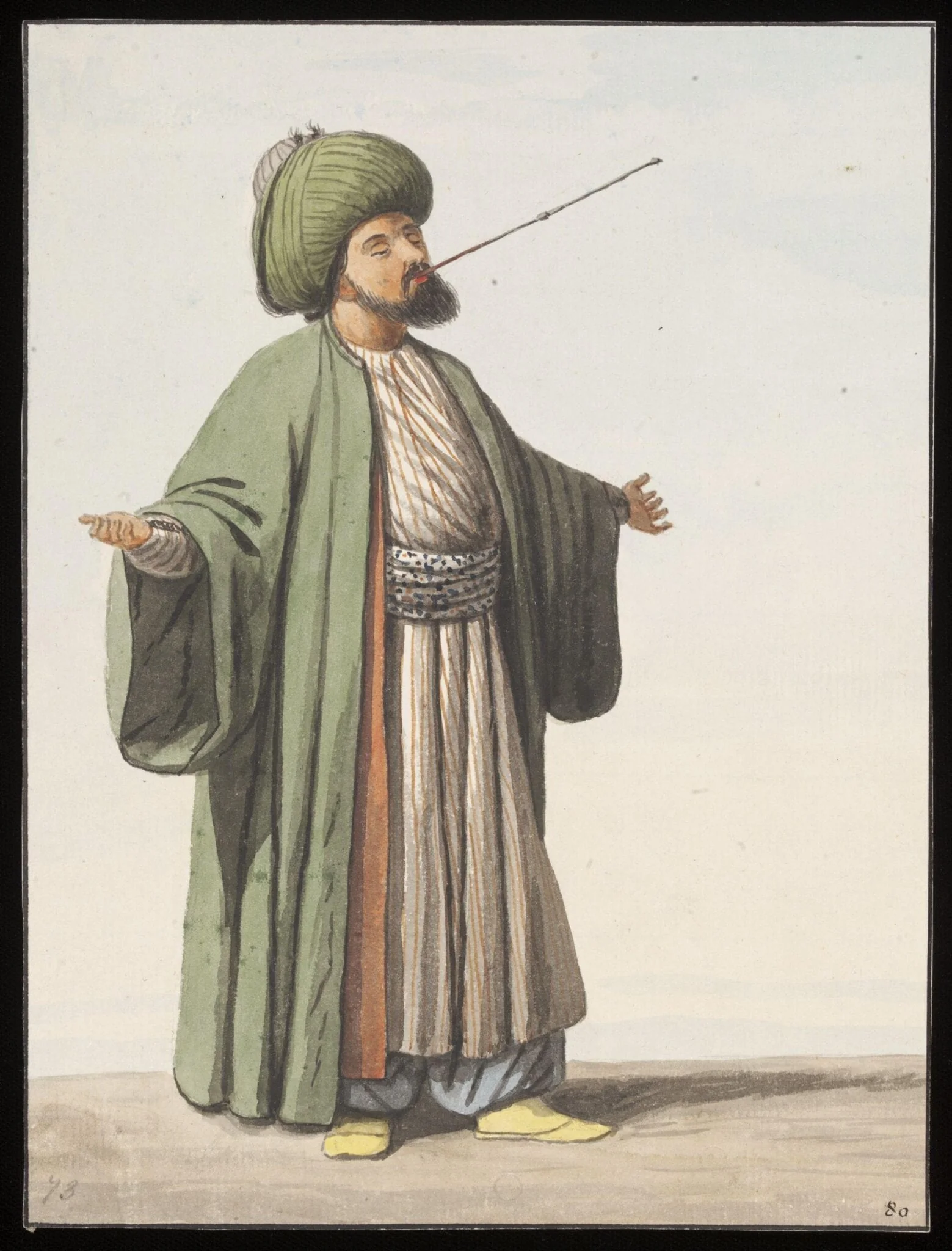 A Rufai dervish swallowing a red-hot skewer, by Anonymous Greek artist, watercolor, 1809