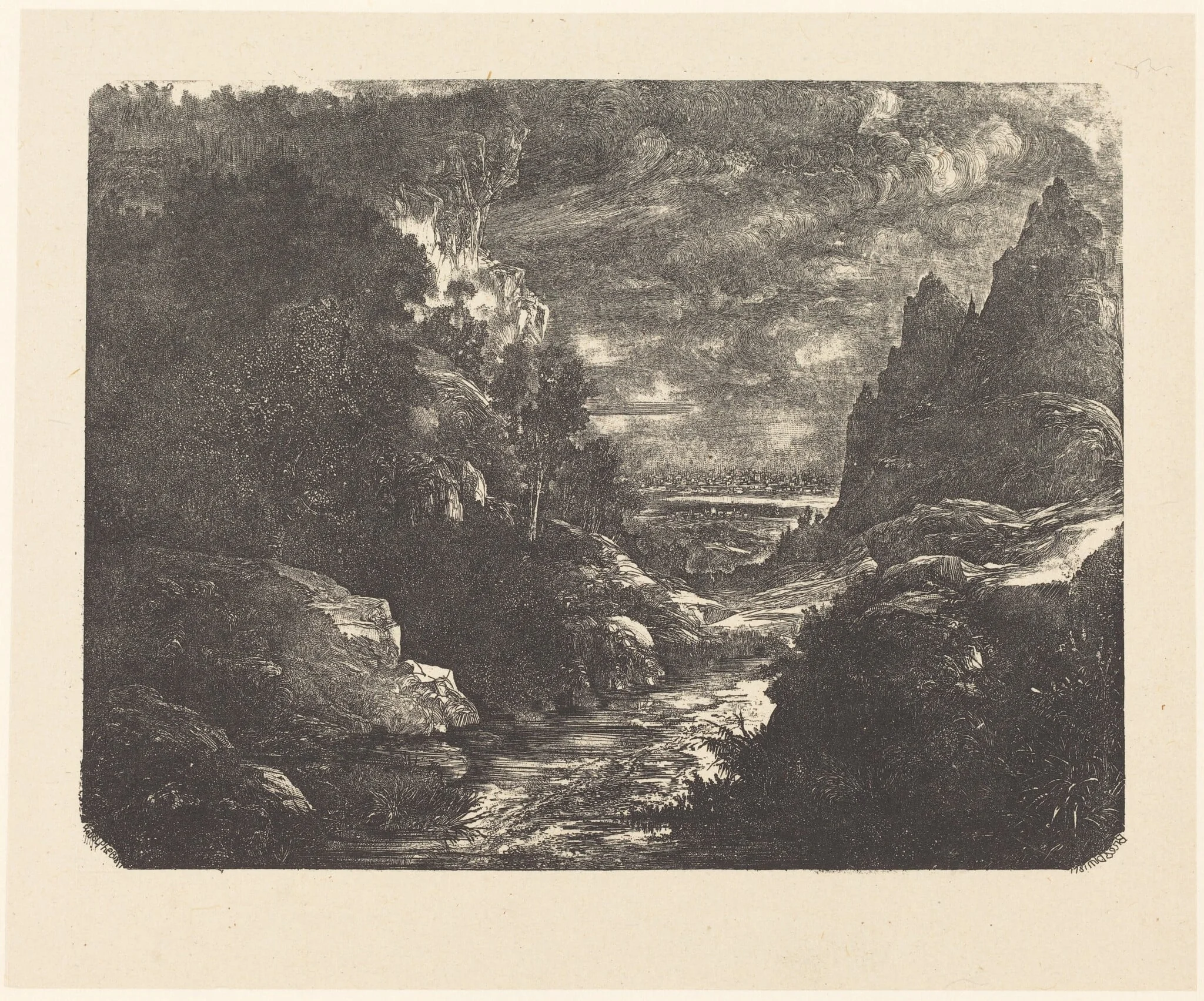 The Stream in the Gorge, by Rodolphe Bresdin, ink, 1880