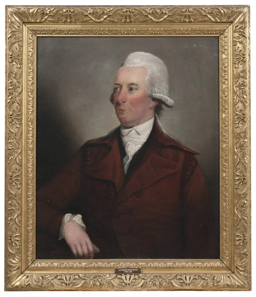 Alexander Baron Seton (1738-1814), jur.dr., godsägare, född i Skottland, verksam i Sverige och Skottland, g.m. 1. Elizabeth Angus, 2. Anne Innes of Cathlow, systerson till och adopterad av George Seton